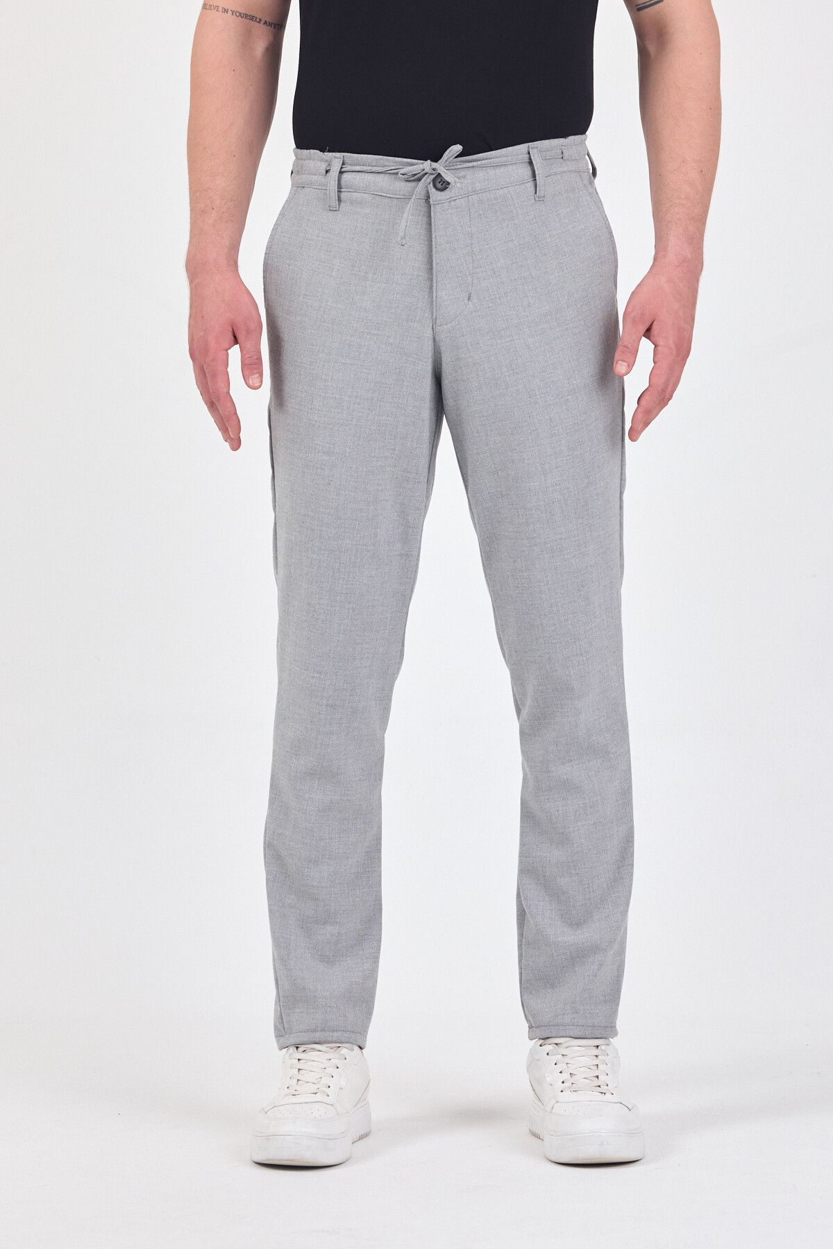 TheSeason Erkek Açık Gri Likralı Kırışmaz Lastikli Comfort Fit Chino Pantolon