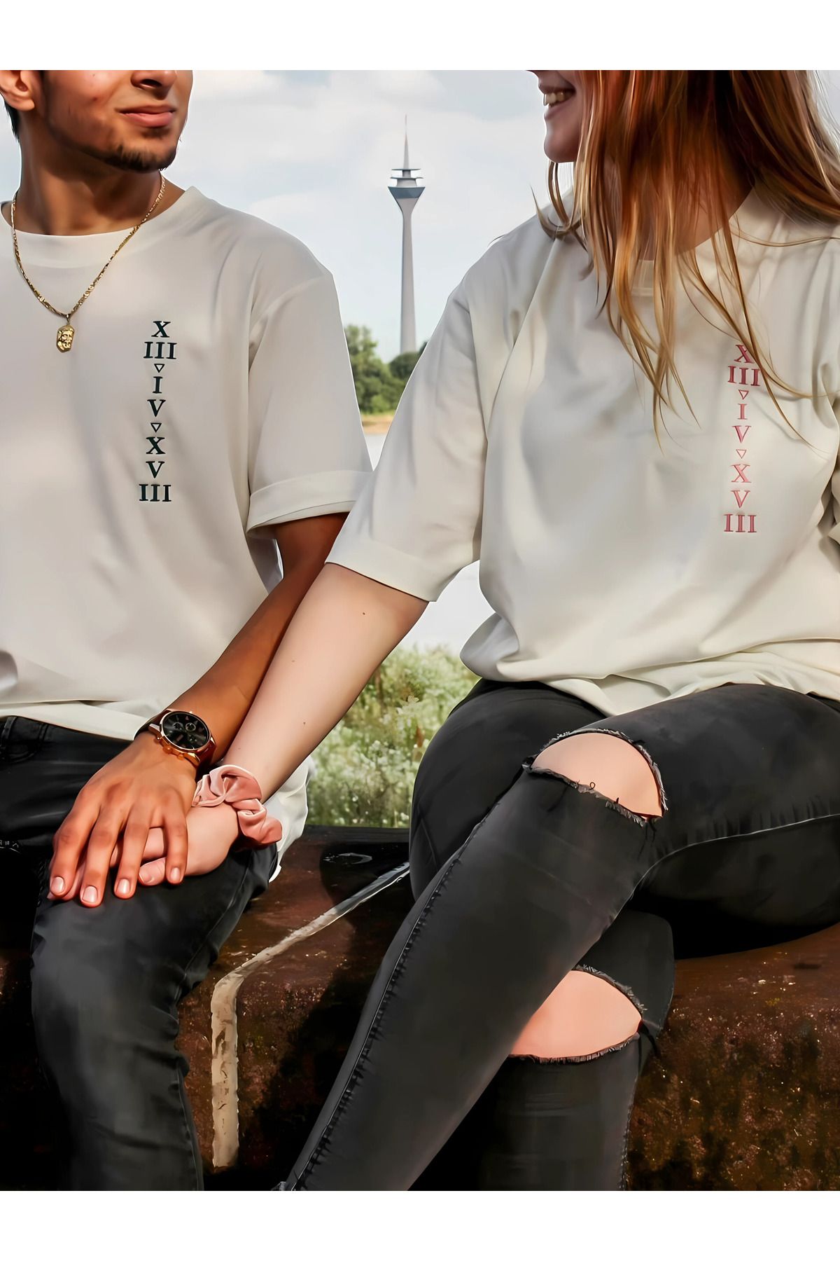 Etoile Studio Tarihi Roma Rakamlı Kişiye Özel Baskılı Partner Tişörtü Seti Unisex Oversize Harflerinizi İletiniz