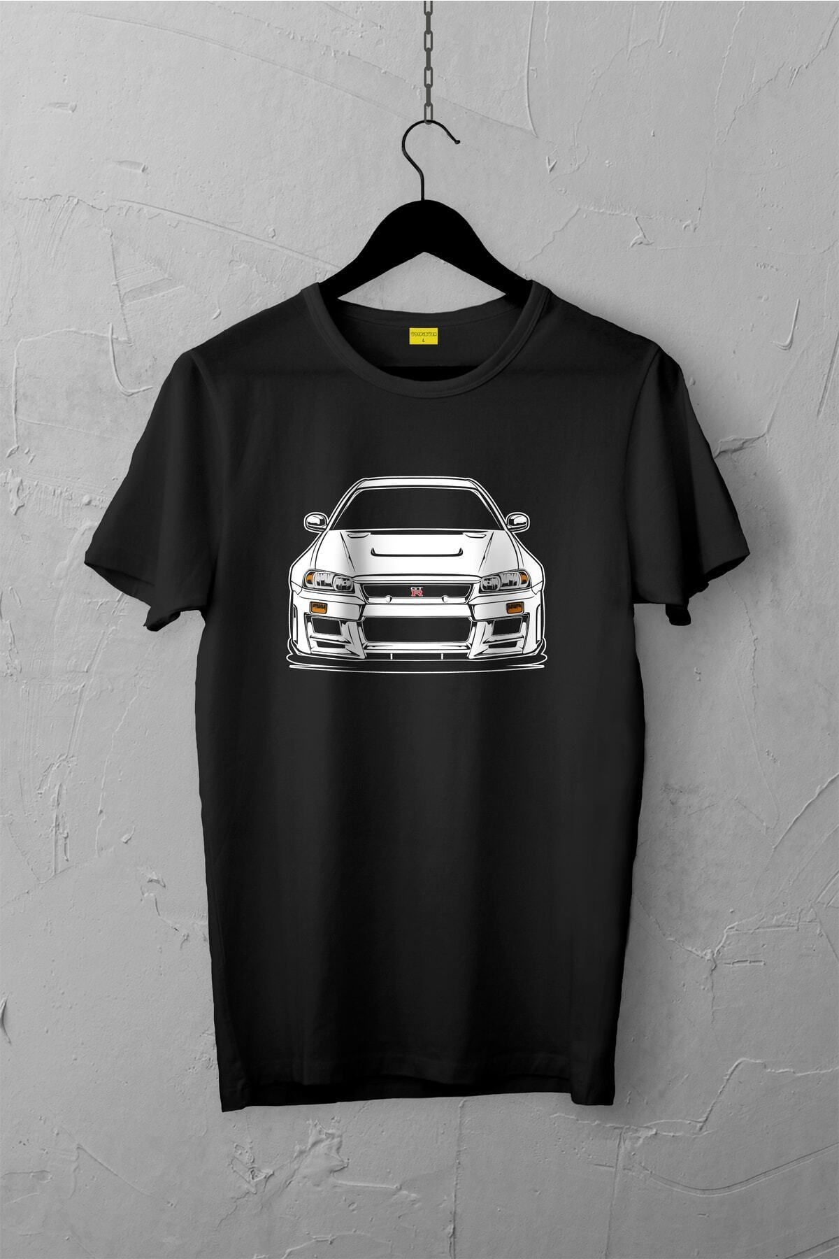 Pisa Art Nissan Skyline R34 Gtr Design Tshirt , Unisex Premium, Çatlama Solma Yapmaz / Otomobil