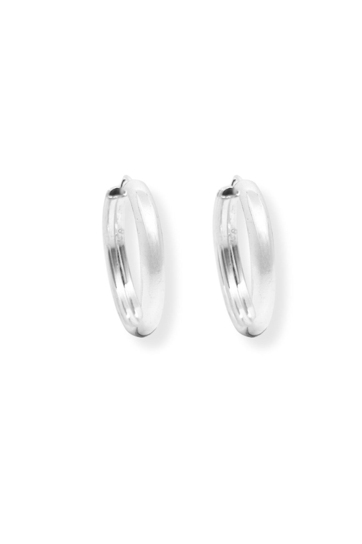 oya silver Oval Hatlı Yuvarlak Gümüş Halka Küpe – 925 Ayar, 2x2cm-3mm Kalınlık