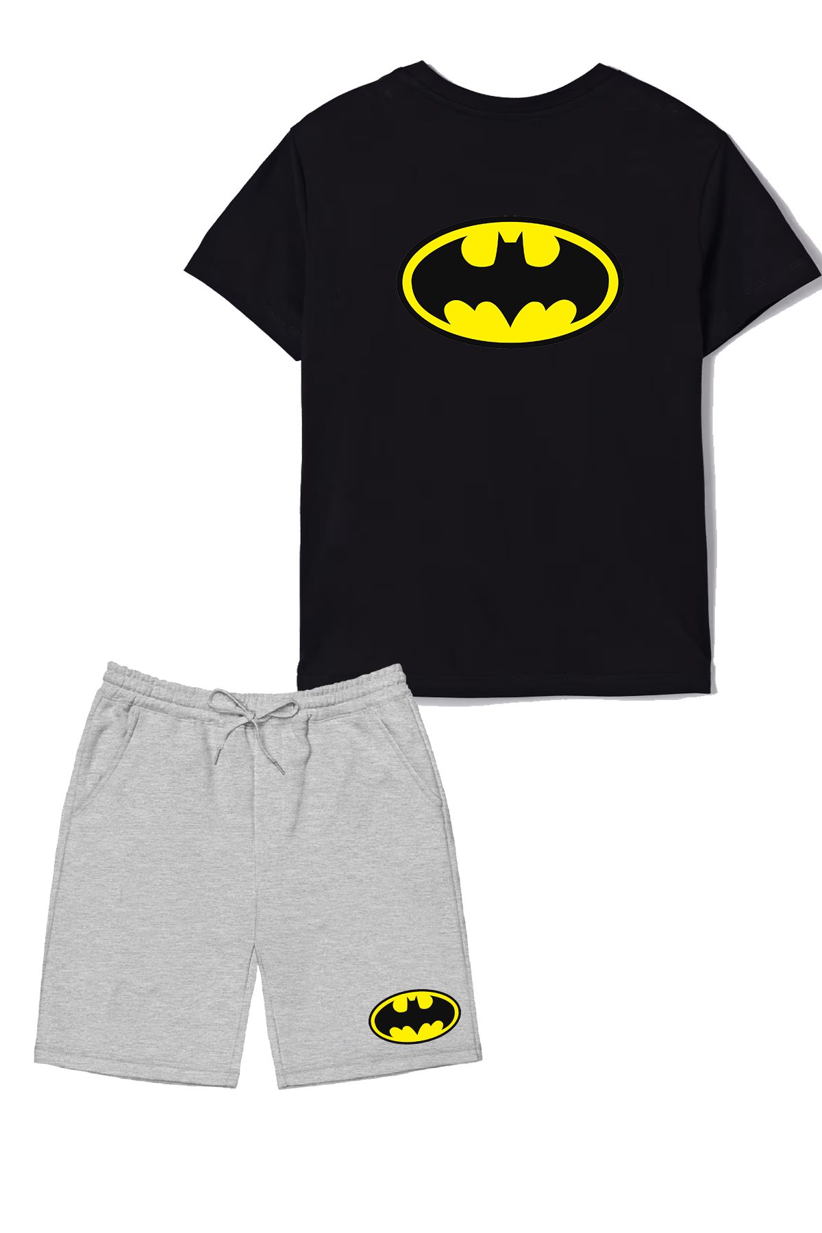 makiteks 2'li Set Baskılı Erkek Çocuk Pamuk Şort Tshirt Takım Batman01 5 6 7 8 9 10 11 12 13 14 yaş Tişört