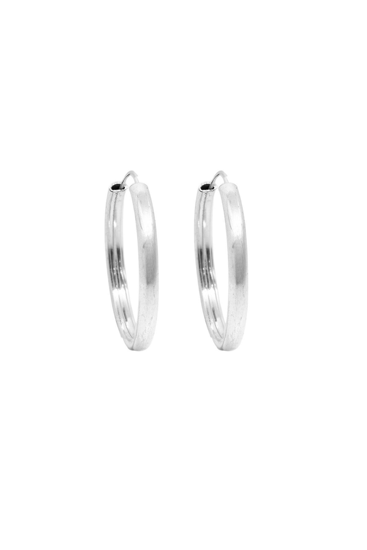 oya silver Oval Hatlı Yuvarlak Gümüş Halka Küpe –3x3cm- 3mm Kalınlık 925 Ayar
