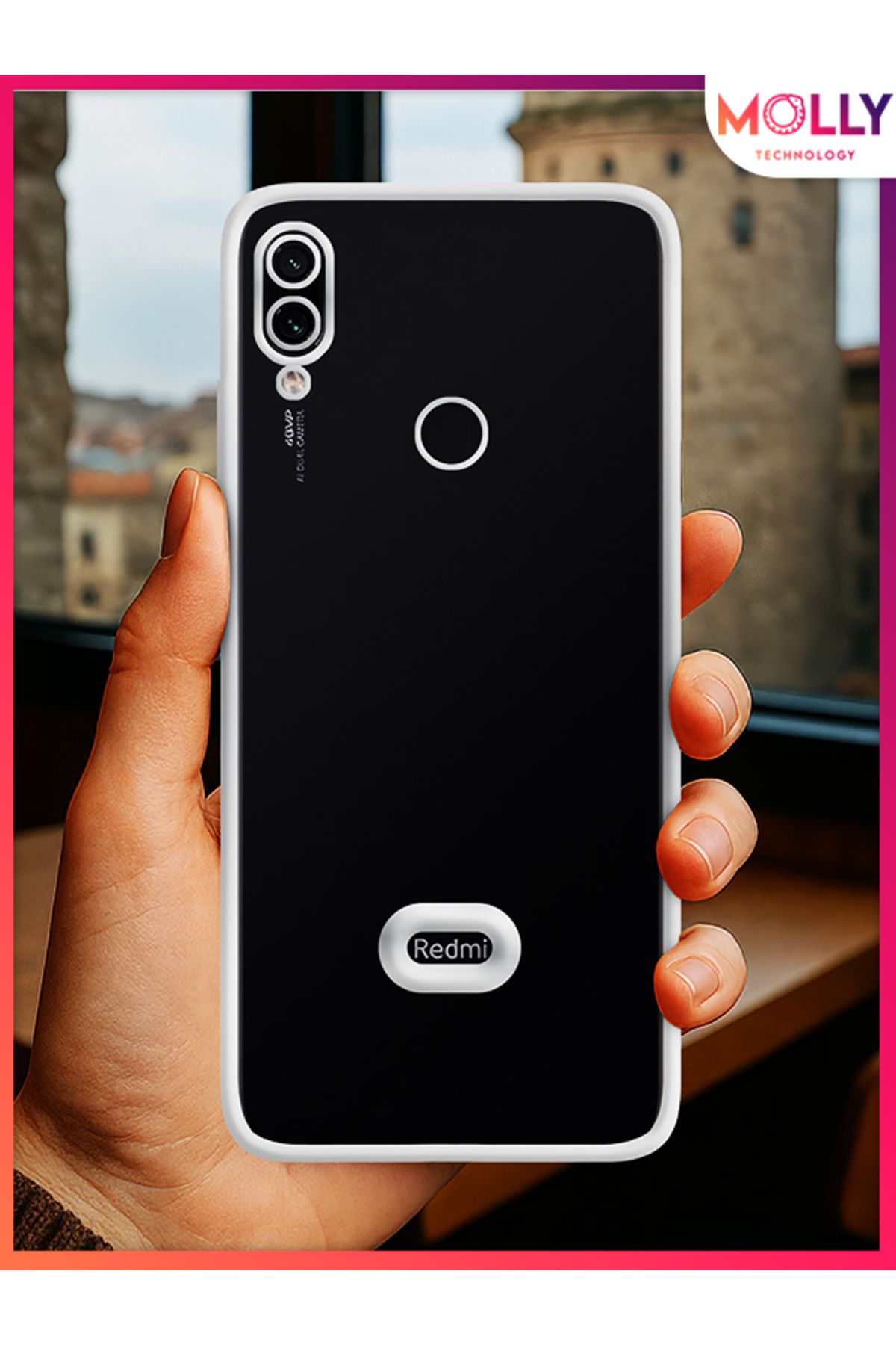 Molly Xiaomi Redmi Note 7 İçin Kenarları Gümüş Lens Koruyuculu Lou Lazer Şeffaf Silikon Kılıf