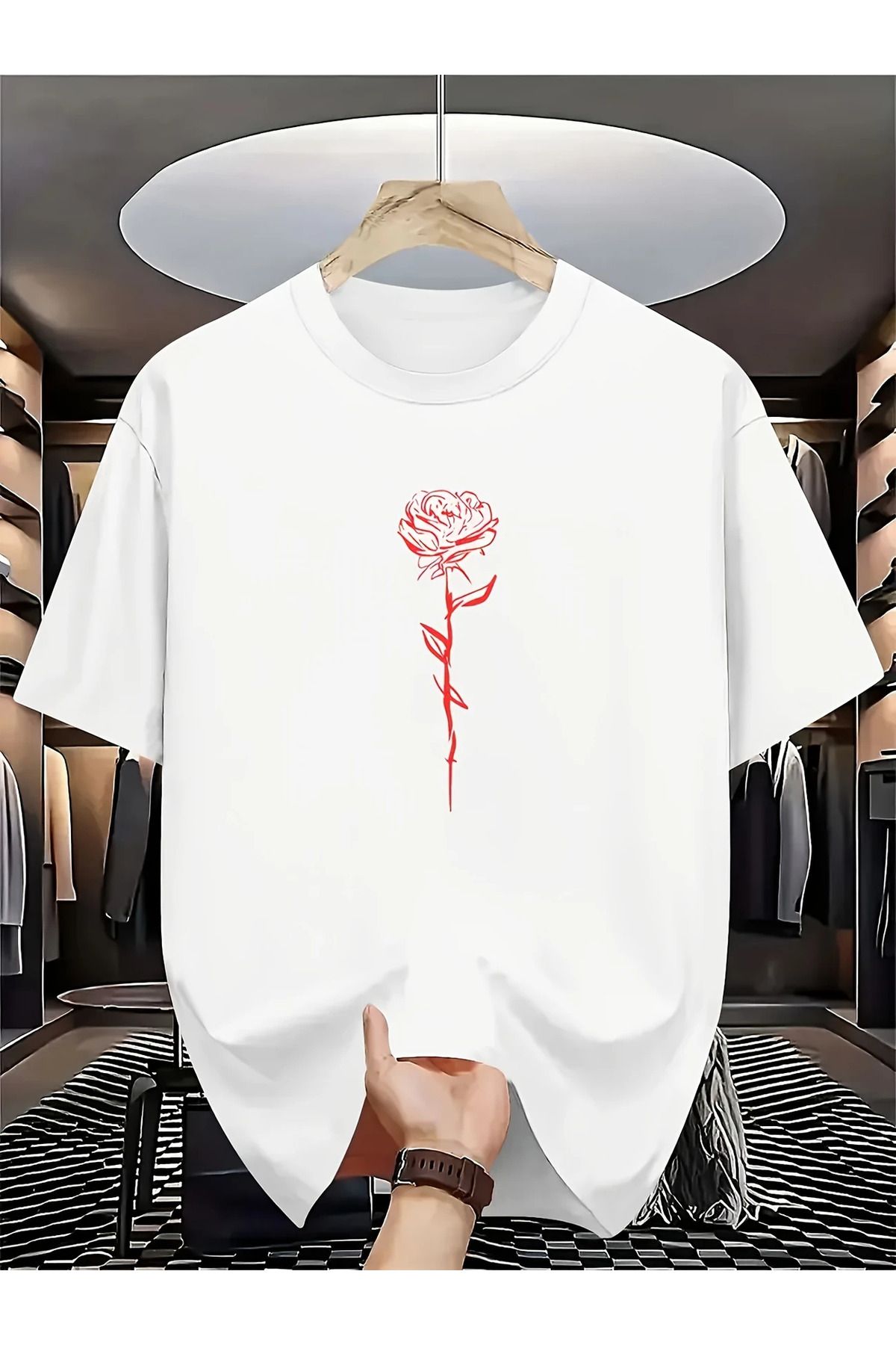 Pink Sky Pamuklu Oversize Baskılı Kısa Kollu Bisiklet Yaka Rahat Günlük T-shirt