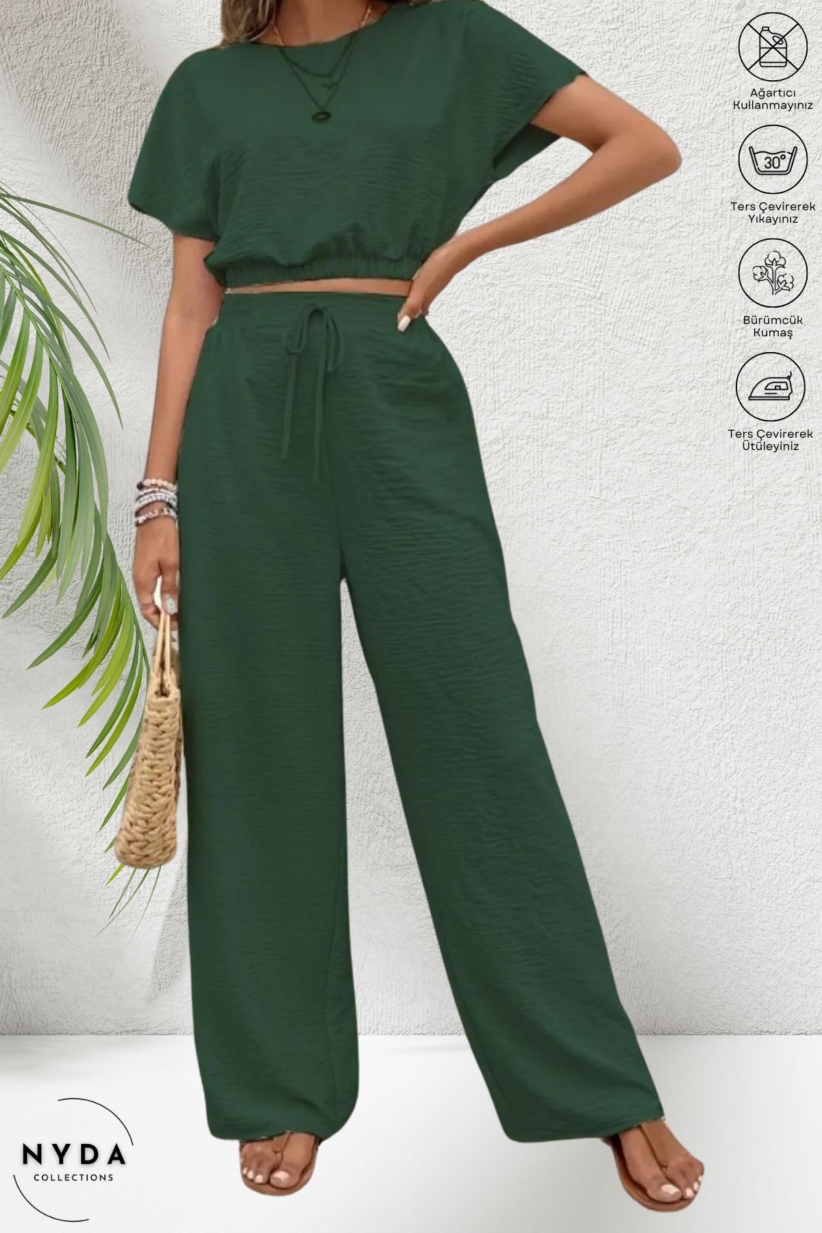 Nyda Collections Kadın Bürümcük Crop Pantolon Takım
