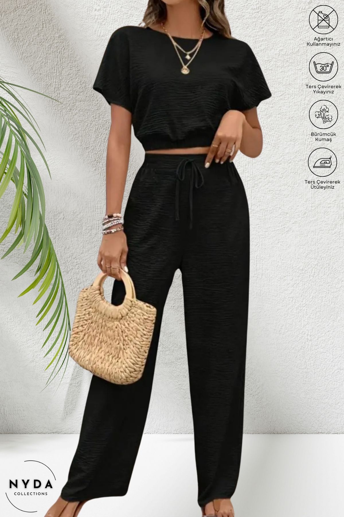 Nyda Collections Kadın Bürümcük Crop Pantolon Takım