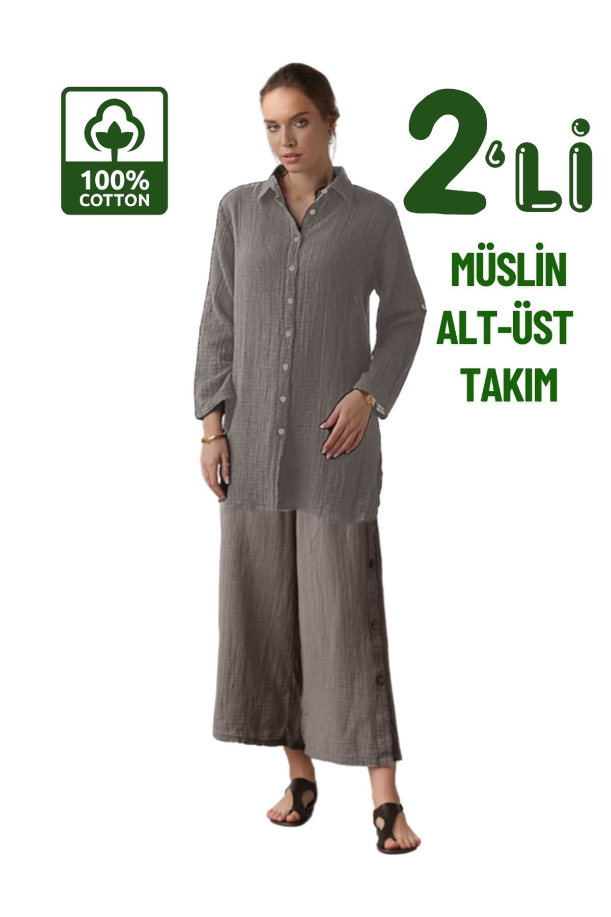 clavia Tesettür ikili takım, Uzun Gömlek, Rahat Pantolon, Müslin Tesettür Takım