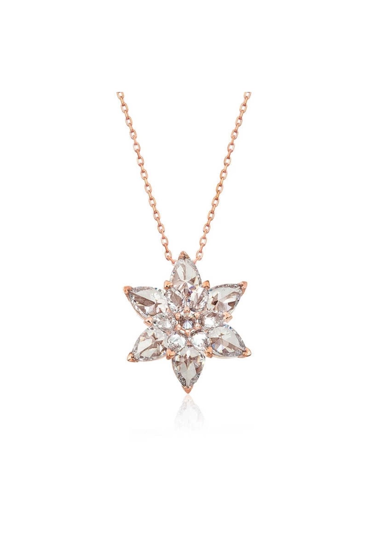 luz&pos Gümüş Rose Beyaz Lotus Çiçeği Kolye