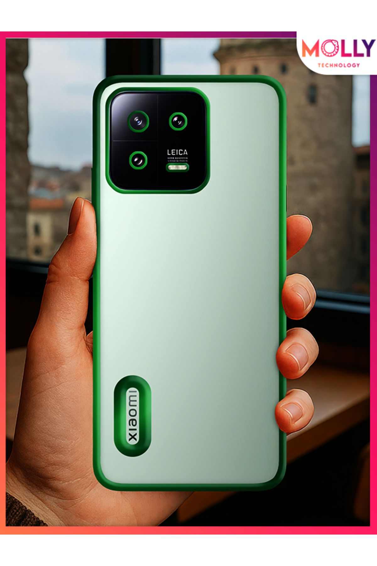 Molly Xiaomi Mi 13 İçin Kenarları Zehir Yeşili Lens Koruyuculu Lou Lazer Şeffaf Silikon Kılıf