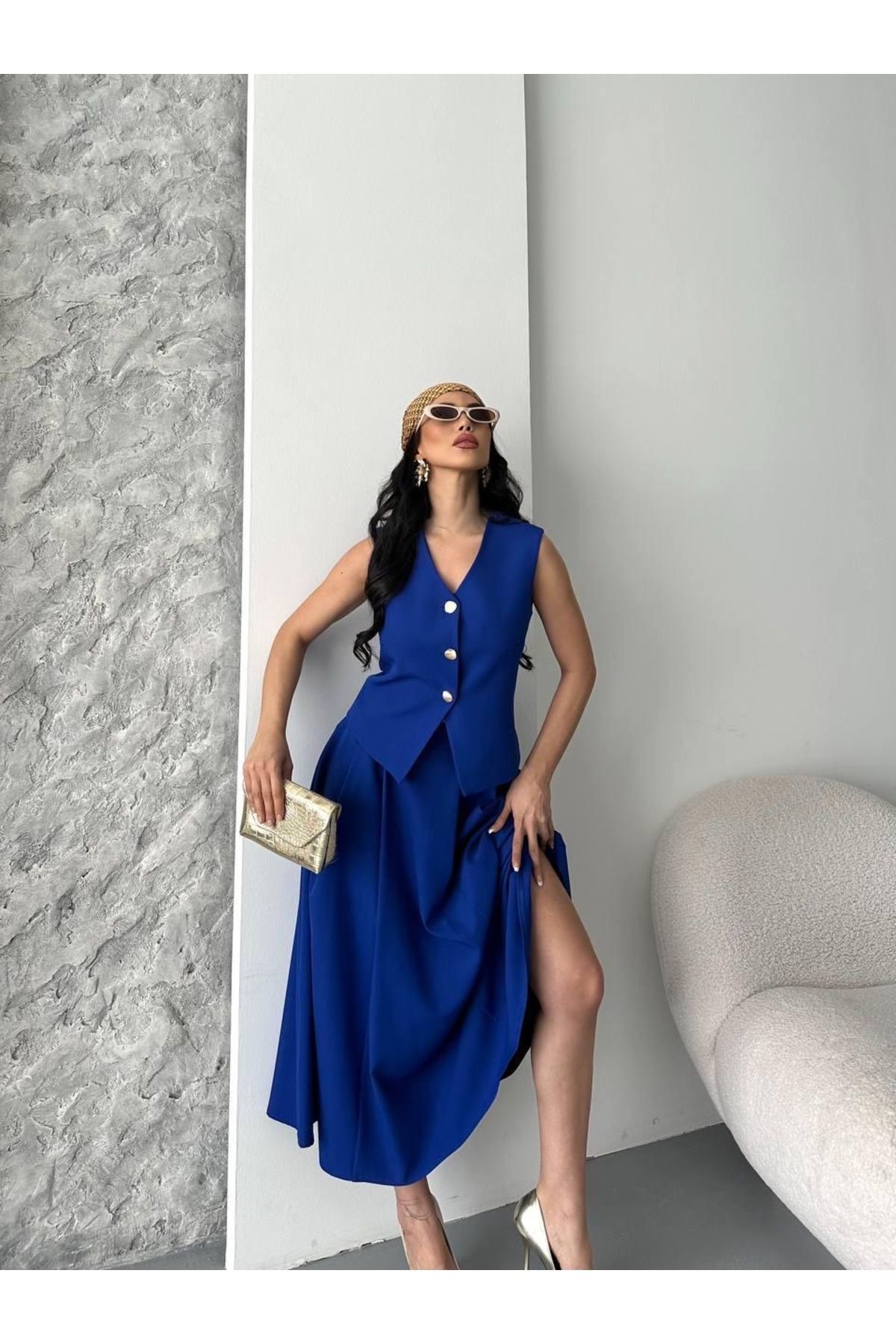 Ekim Store Düz Etekli Ikili Blazer Yelekli Takım