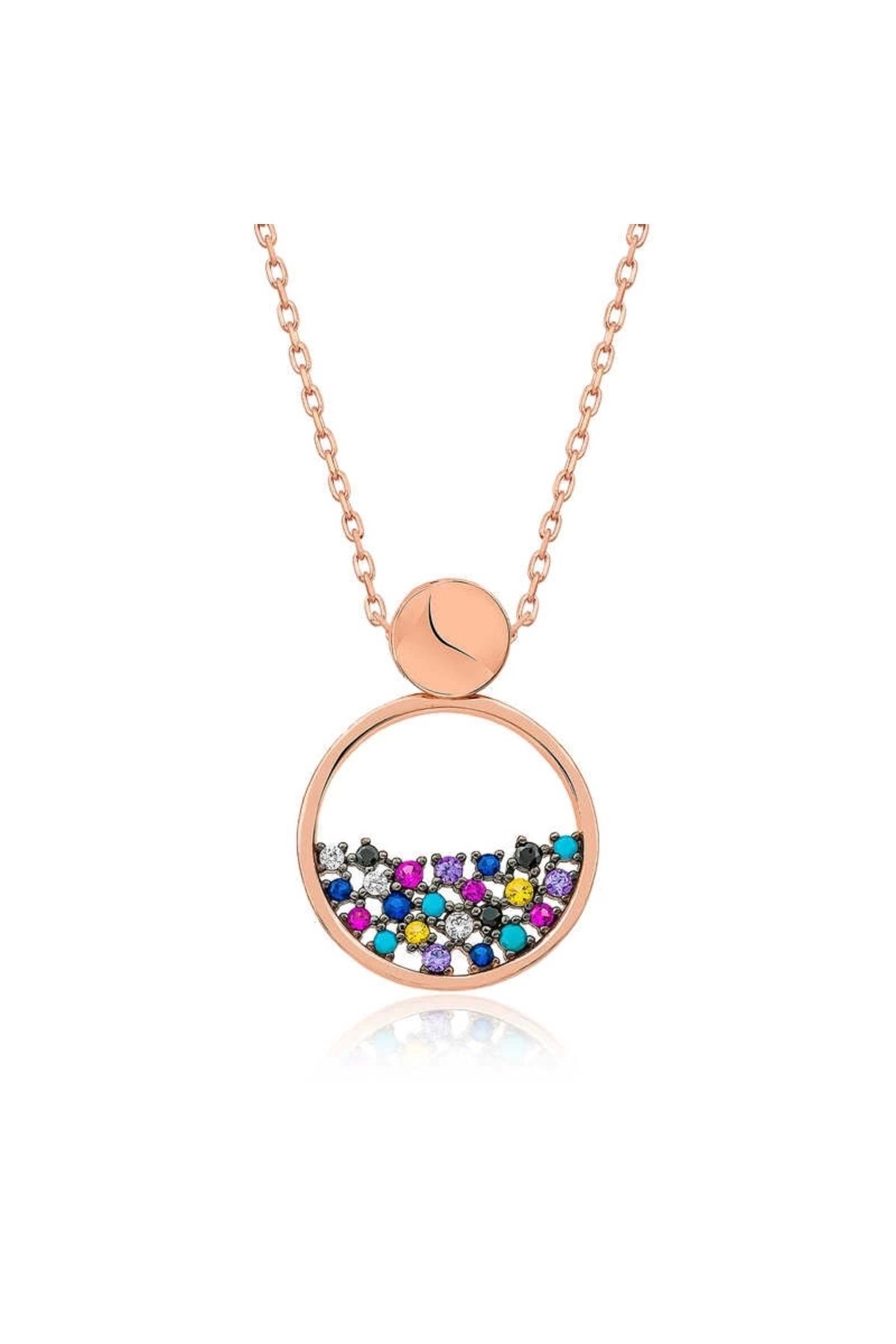 luz&pos gümüş Rose Mix Taşlı Çiğ Damlası Kolye