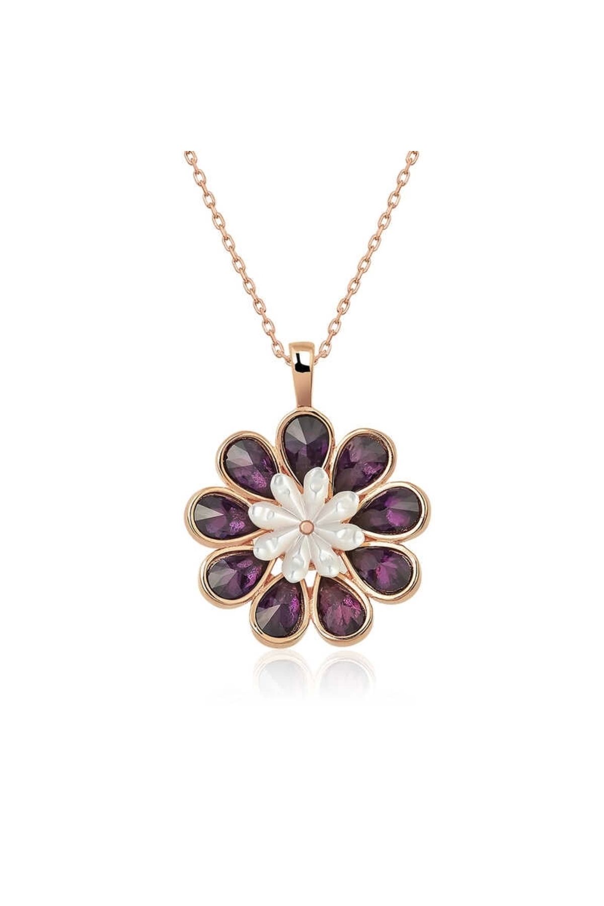 luz&pos Gümüş Rose Erguvan Çiçeği Kolye