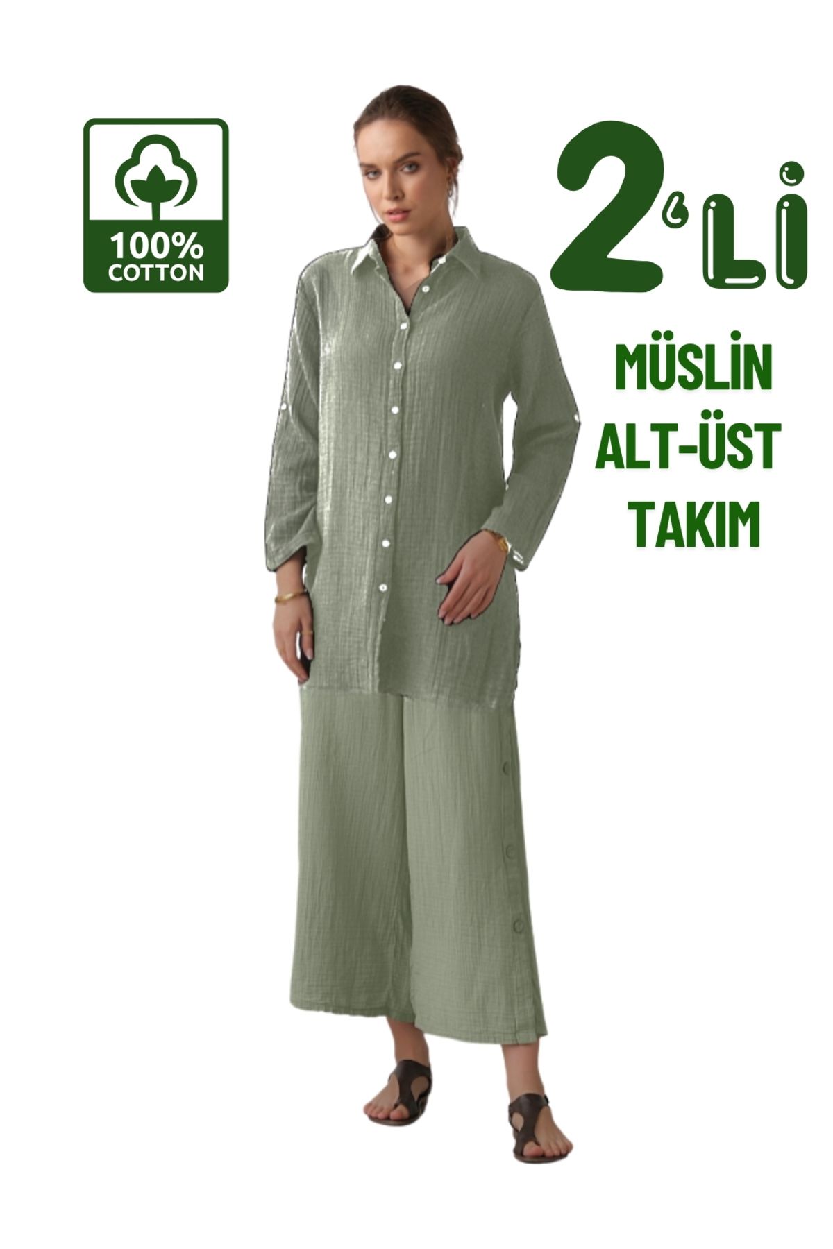 clavia Tesettür ikili takım, Uzun Gömlek, Rahat Pantolon, Müslin Tesettür Takım