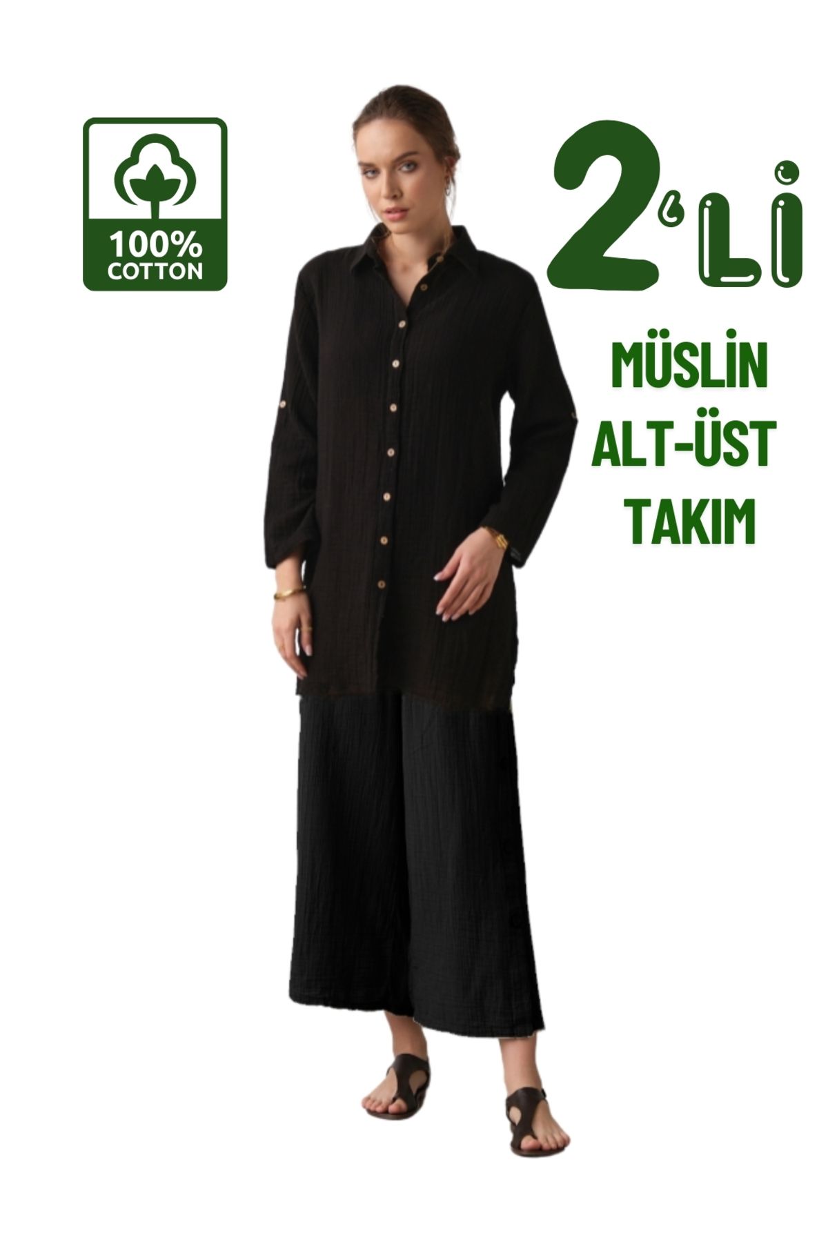 clavia Tesettür ikili takım, Uzun Gömlek, Rahat Pantolon, Müslin Tesettür Takım