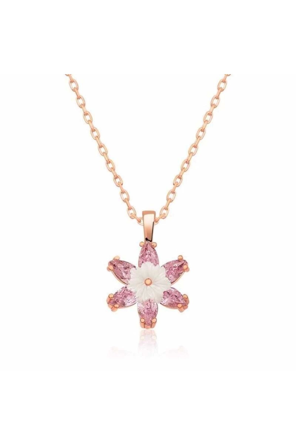 luz&pos Gümüş Rose Pembe Lotus Çiçeği Kolye