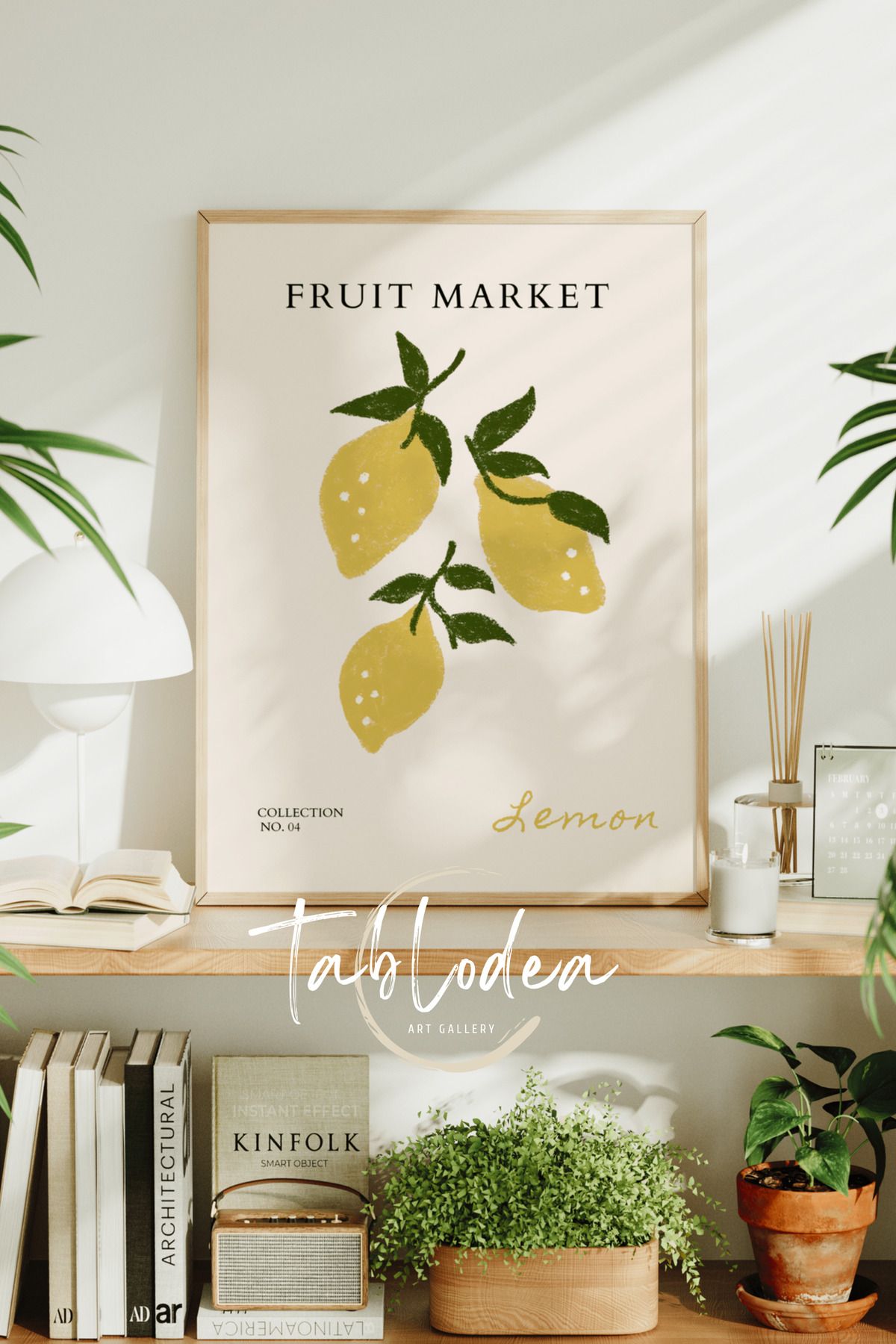 tablodea Limon Temalı Minimalist Mutfak Dekoru Çerçeveli Poster Tablo, Modern Dekoratif Bohem Mutfak Tablosu