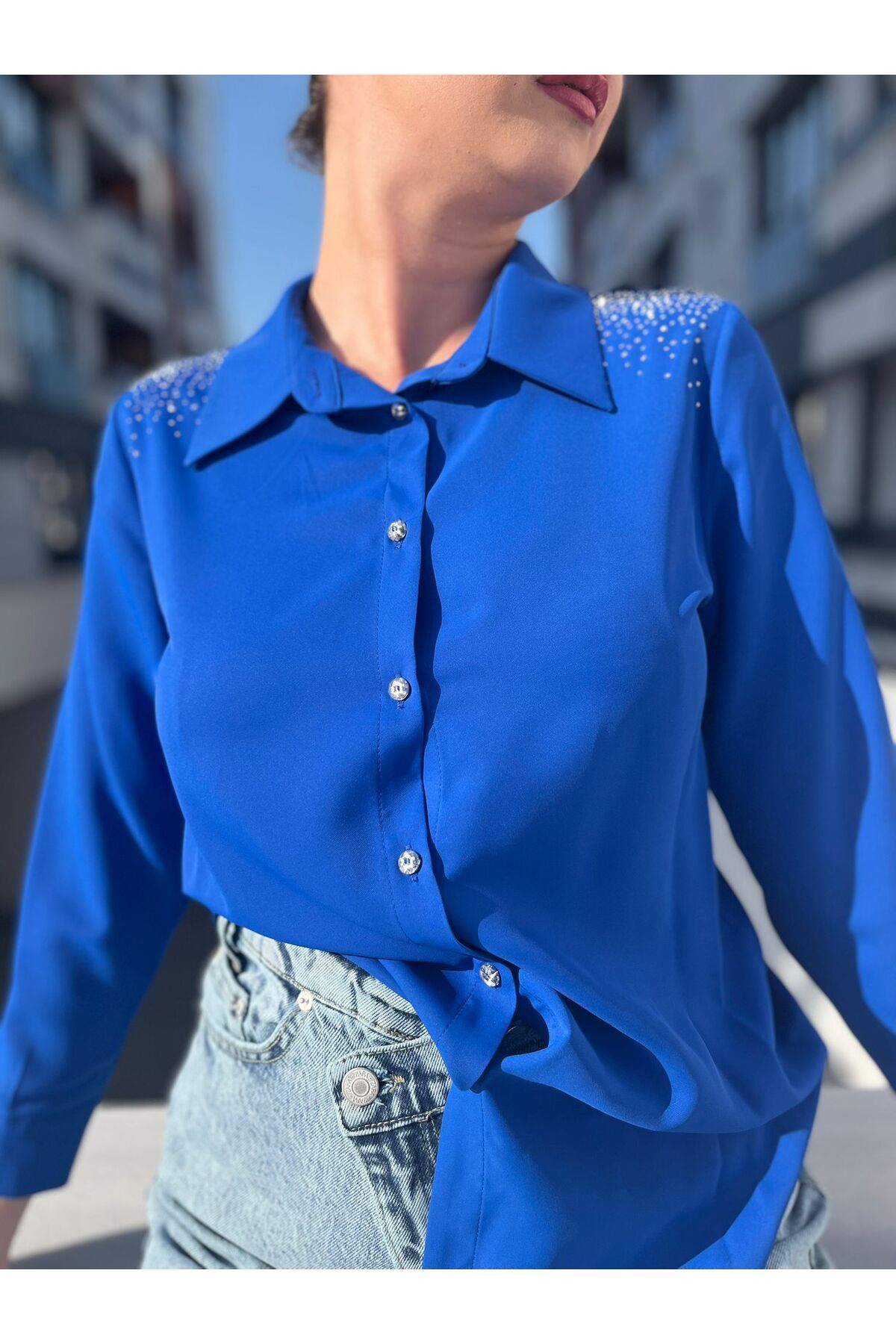 Butik Lavvbutik Bodrum Kumaş Omuz Detaylı Oversize Gömlek