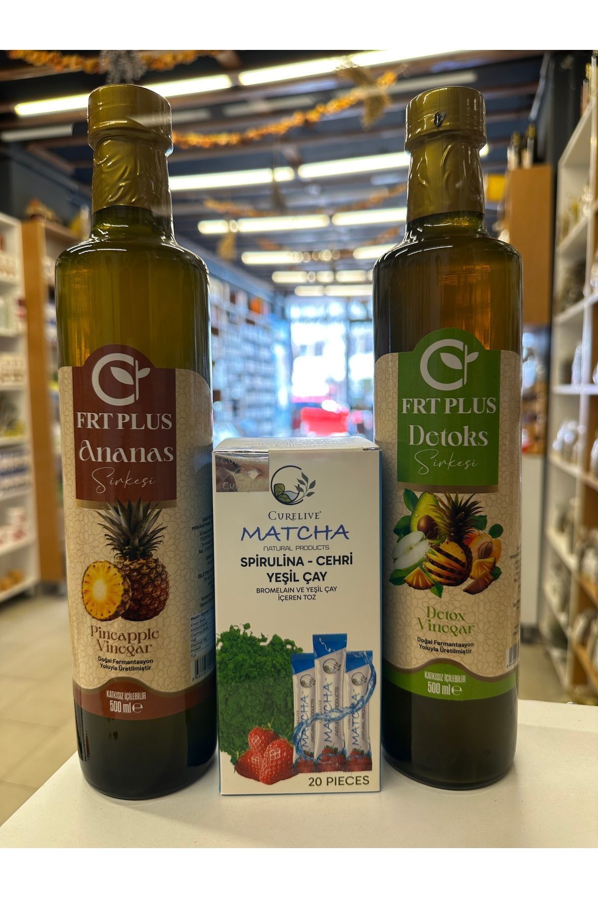 Tarihi Taşköprü Organik Matcha Çayı Ananas Sirkesi Detox Sirkesi 3’lü Paket