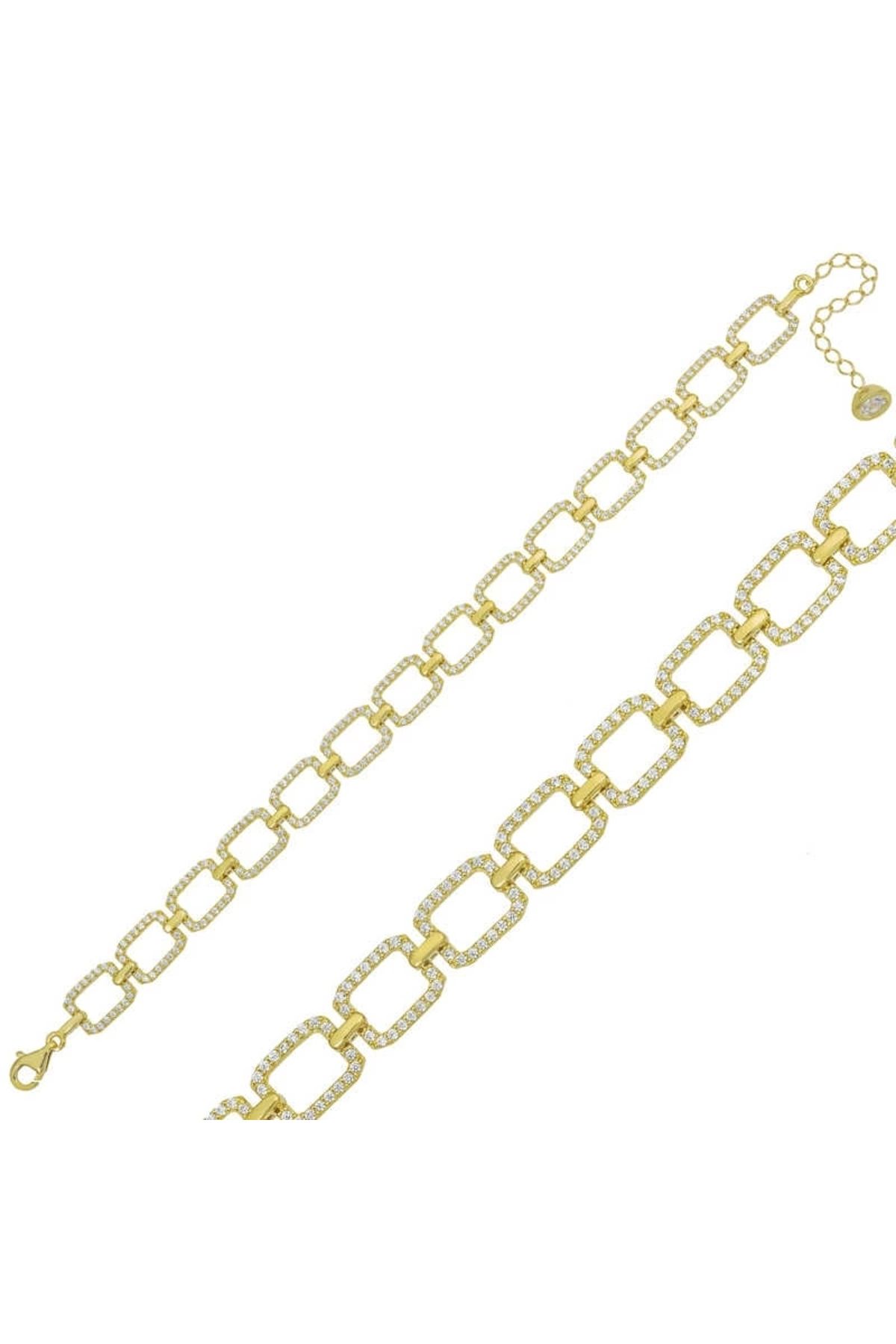 luz&pos Gümüş Gold Kare Taşlı Bileklik