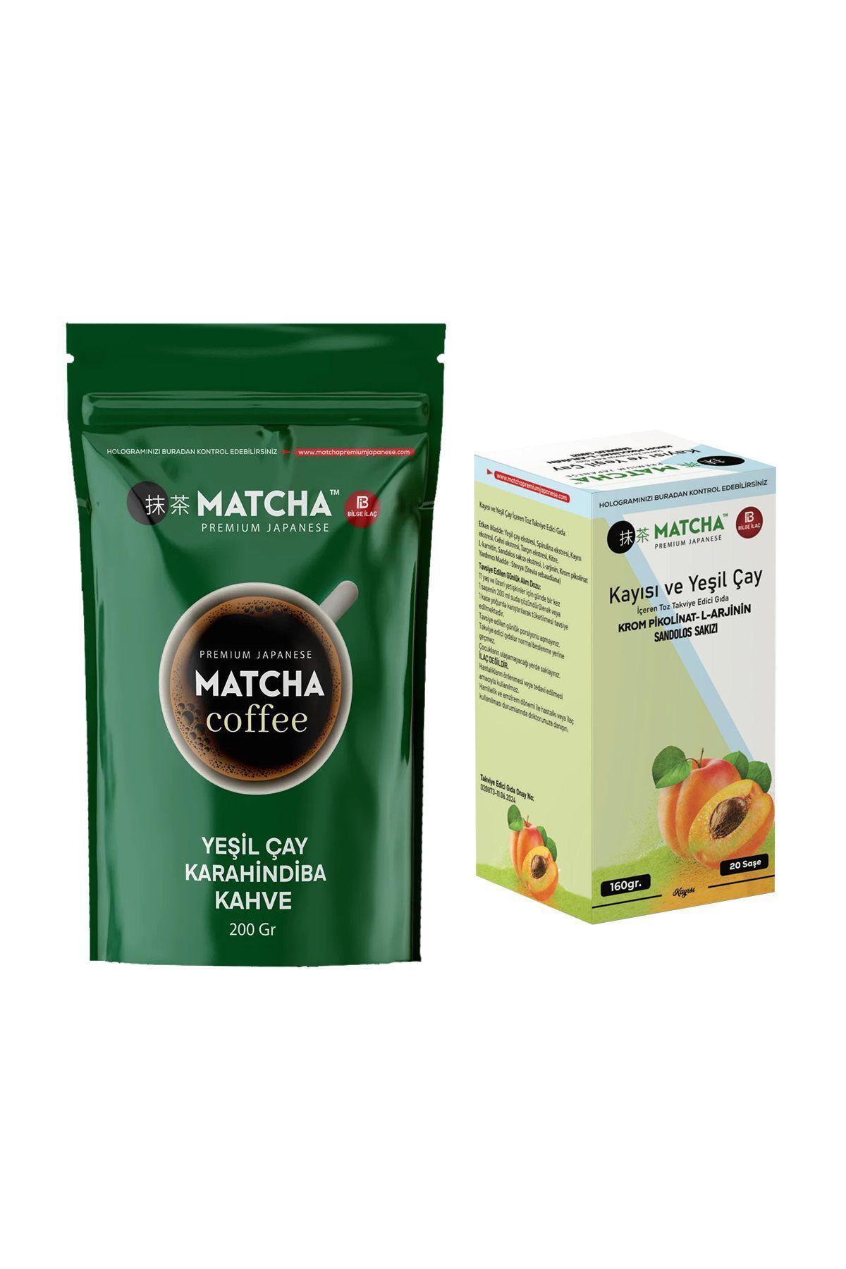 Bilge İlaç Yeşil Çay ve Karahindiba İçeren Kahve ve Kayısı Aromalı Detox Matcha Çayı Seti