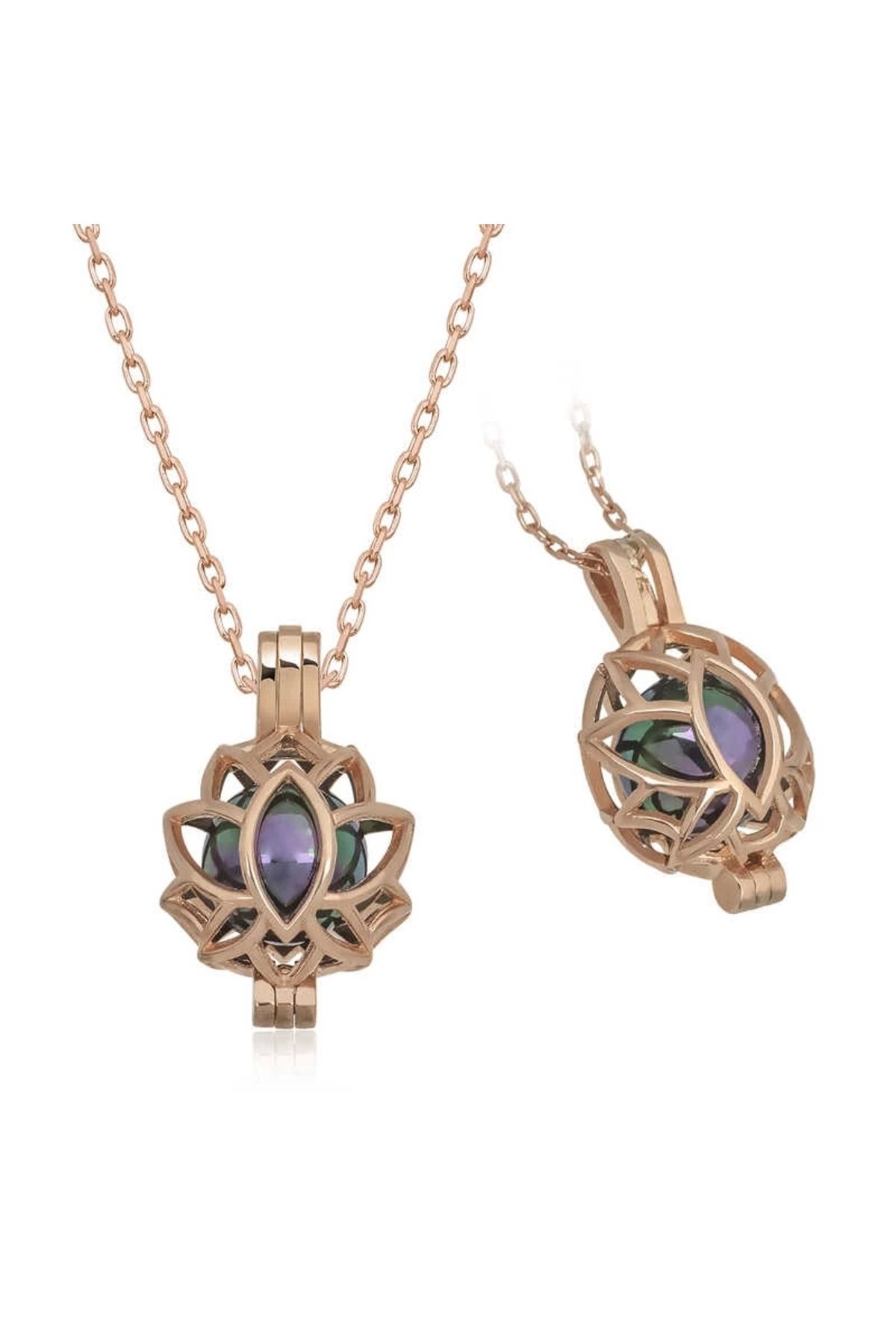 luz&pos Gümüş Rose Kafesli Lotus Kolye