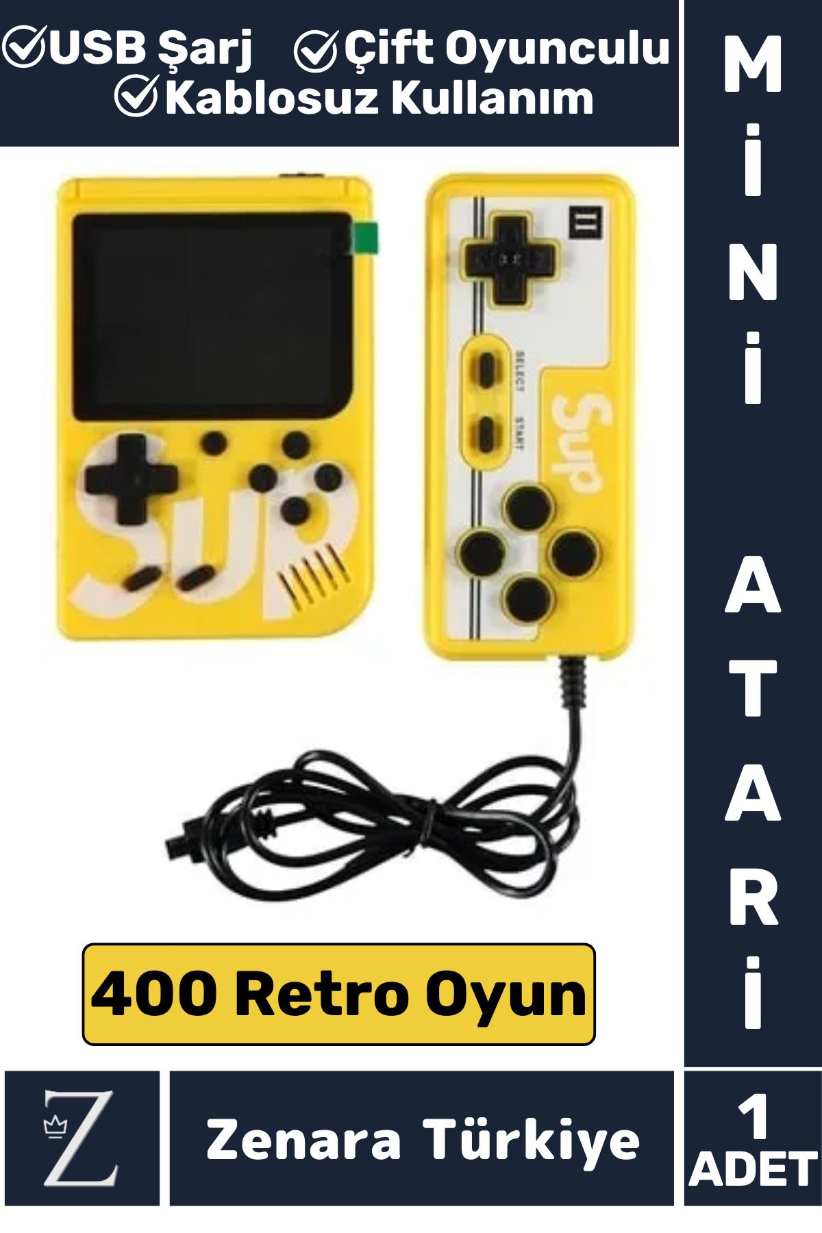 Zenara Taşınabilir USB Şarjlı Çift Oyunculu Mario Street Fighter Nostalji Retro 400 Oyunlu Mini El Atarisi