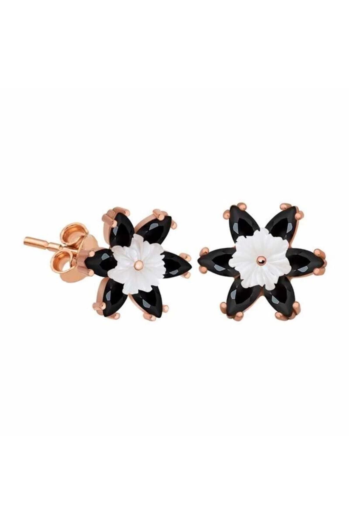 luz&pos Gümüş Siyah Lotus Çiçeği Küpe