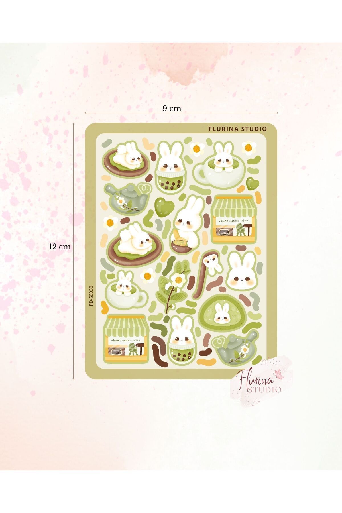 Flurina Studio Kawaii Matcha Bunny Şeffaf Sticker Sayfası