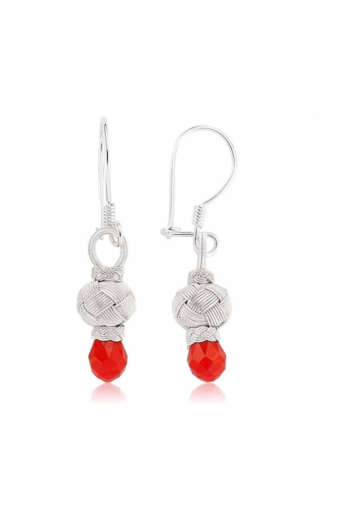 luz&pos gümüş Kırmızı Taşlı Kazaz Kadın Küpe