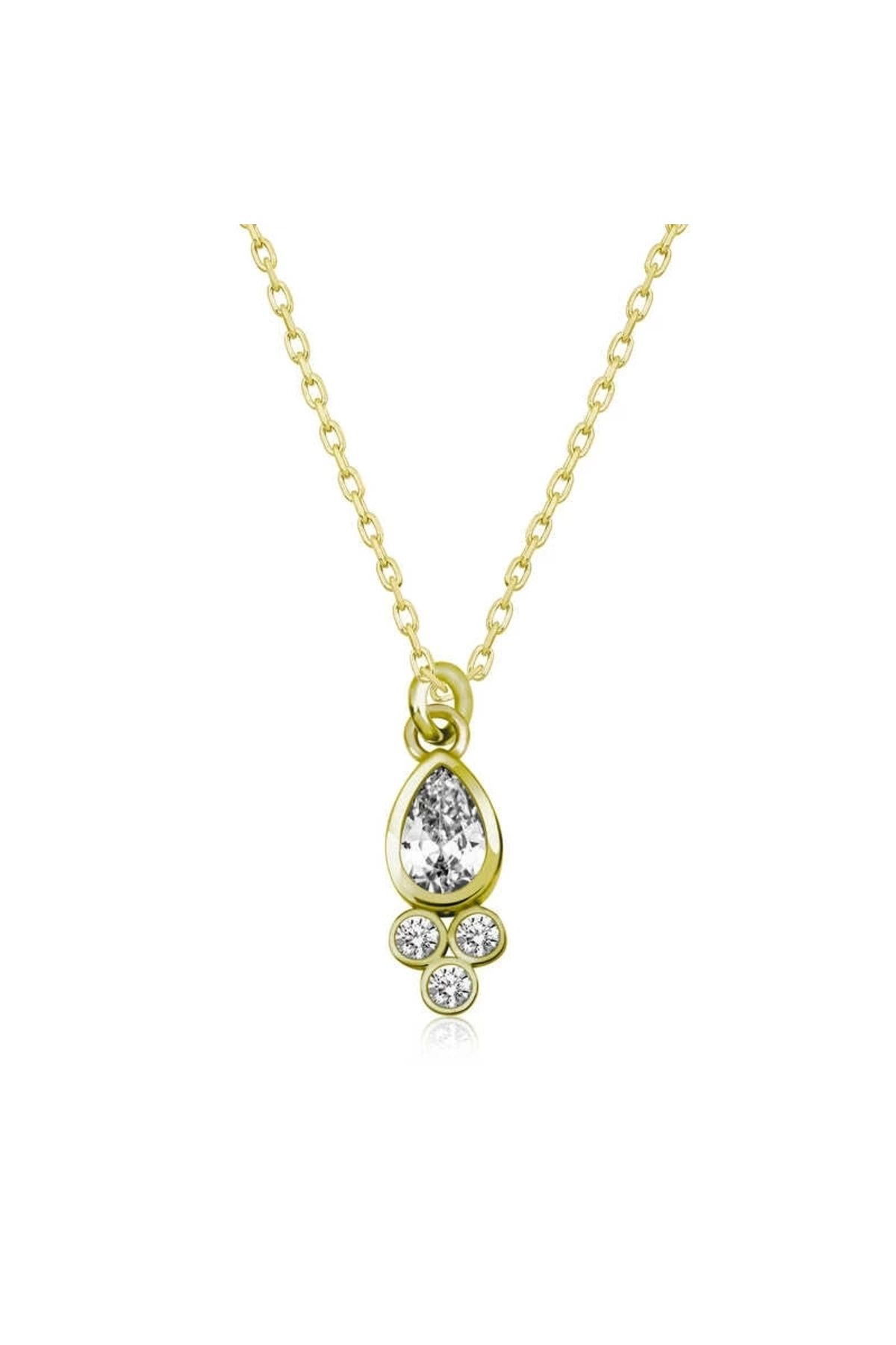 luz&pos Gümüş Gold Çiğ Damlası Tektaş Kolye