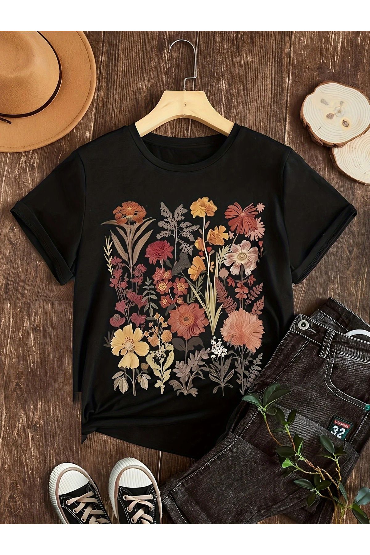 Advantage Kadınlar İçin Trend Yuvarlak Yaka Tişört - Canlı Motif Desenli %100 Pamuk Premium Tshirt