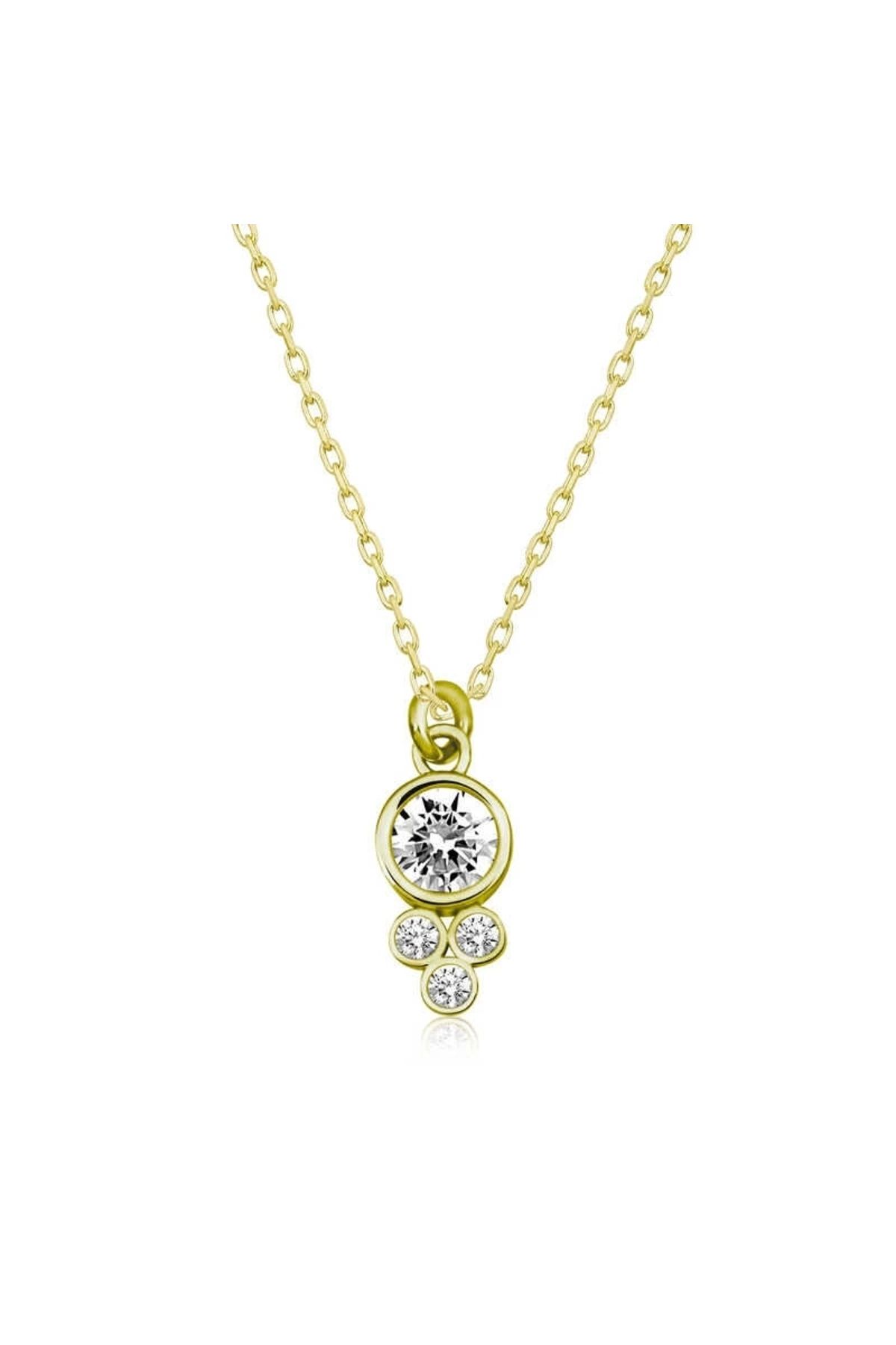luz&pos Gümüş Gold Çiğ Damlası Yuvarlak Tektaş Kolye