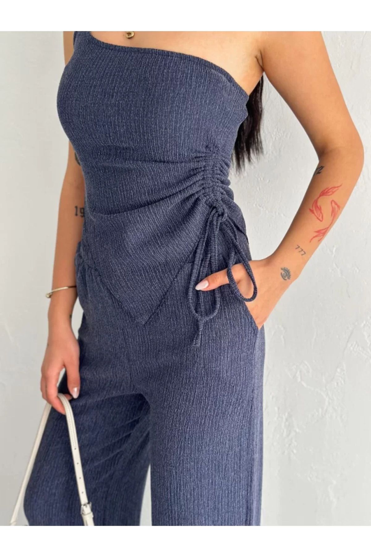 Flaubert /Asimetrik Crop Pantalon ikili Takım -Eskobar bürümcük
