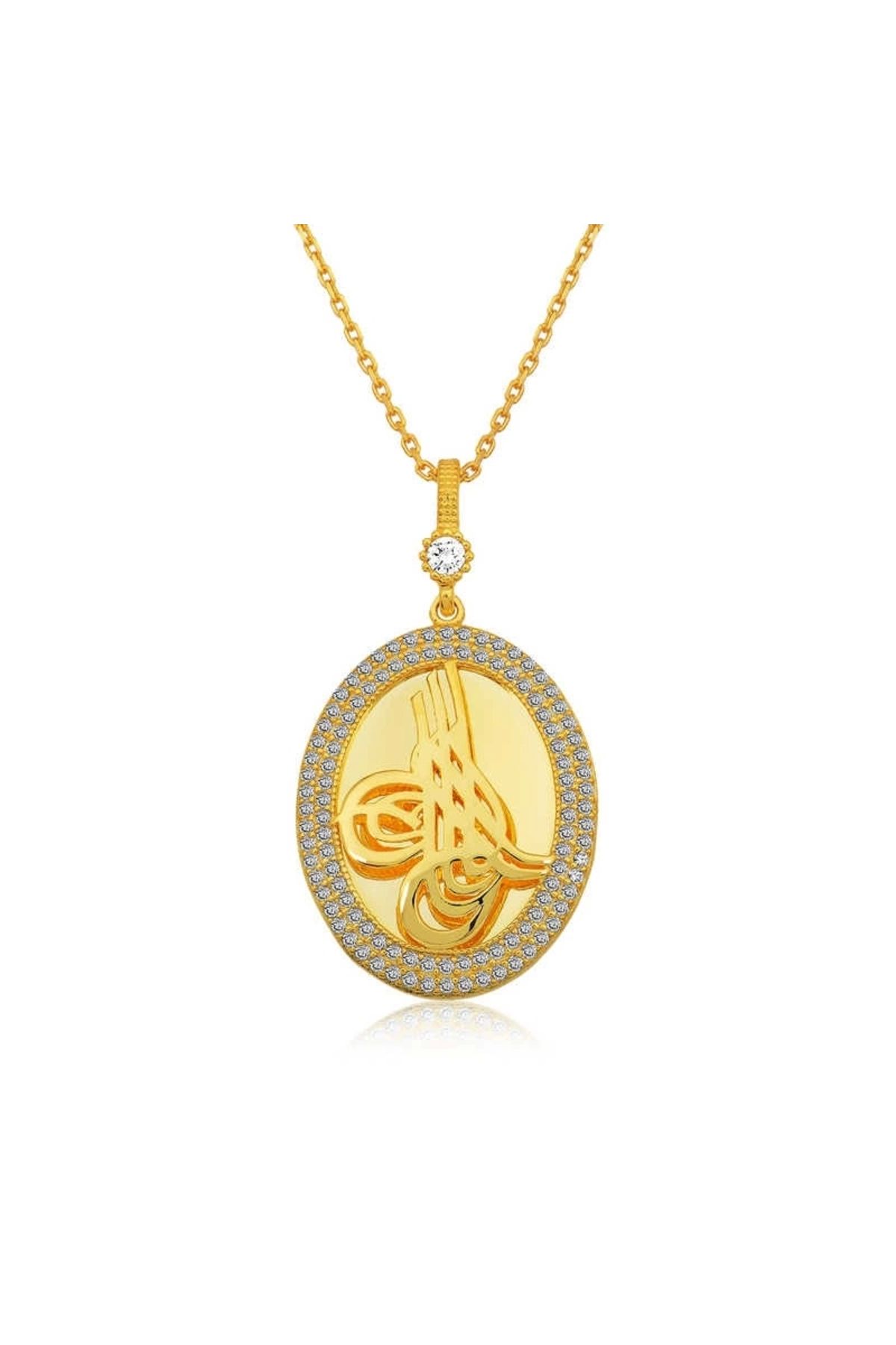 luz&pos Gümüş Gold Tuğralı Oval Kolye