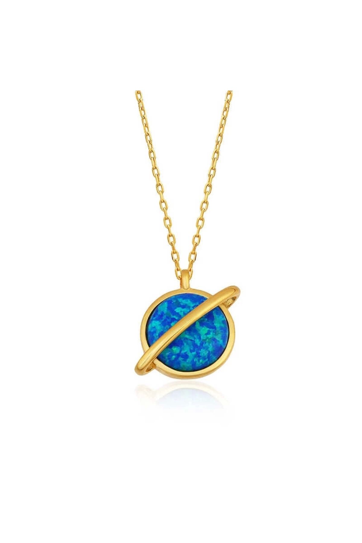 luz&pos Gümüş Gold Opal Taşlı Gezegen Kolye