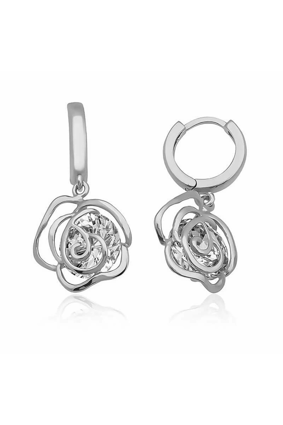 luz&pos Gümüş Sallantılı Gül Kadın Küpe