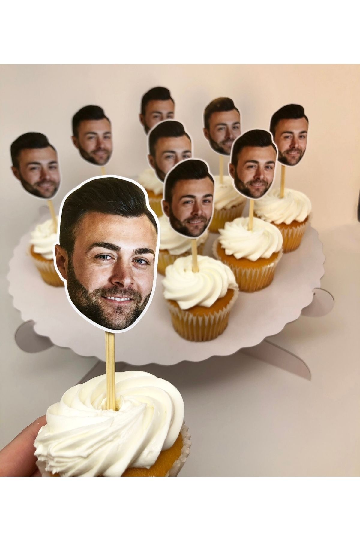 partikuki 2 Adet Fotoğraflı Yetişkin Doğum Günü Parti Cupcake Kürdan Süsü