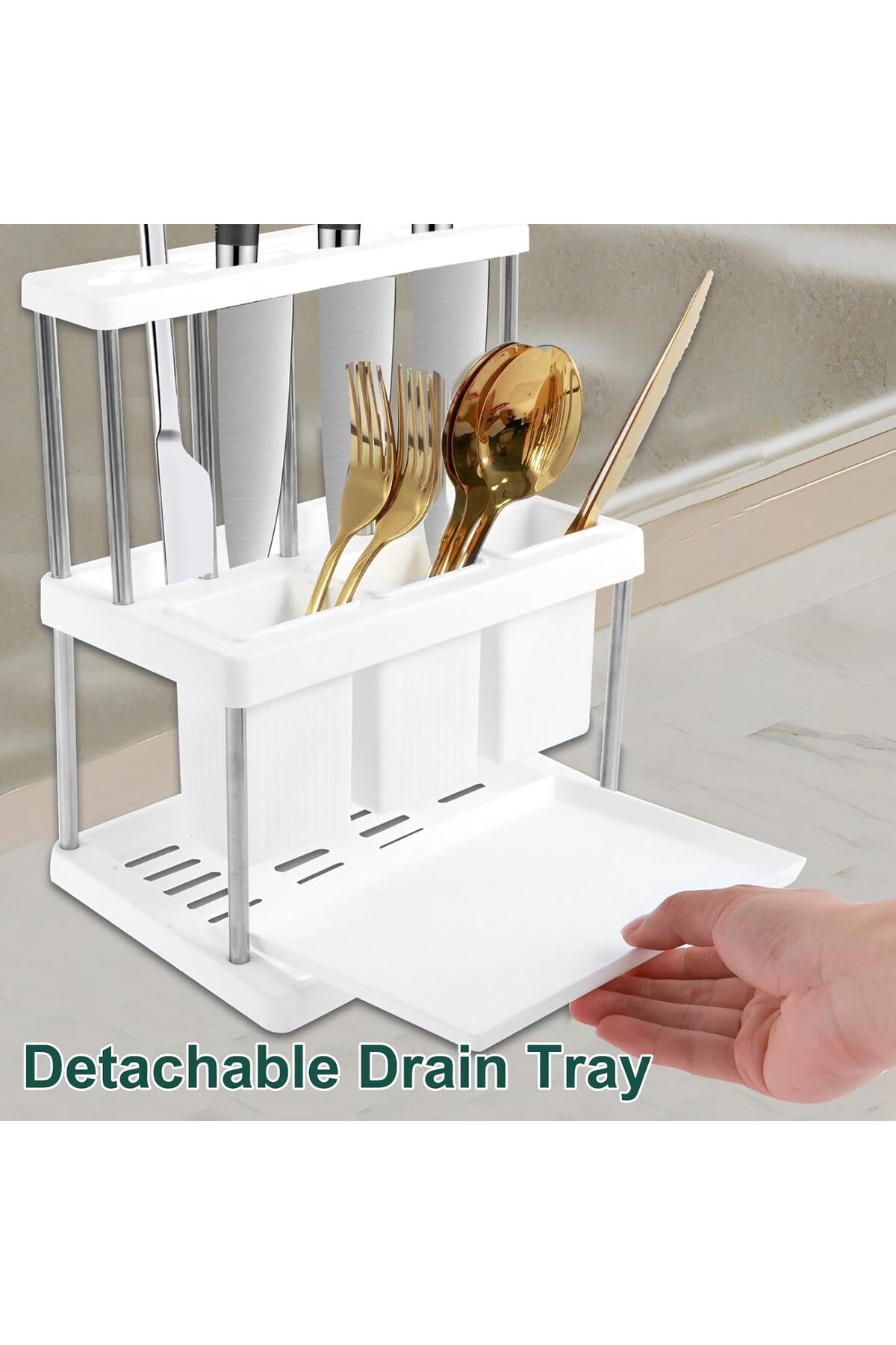 Generic-NALACAL Knife Block Holder Drainer Rack, Universal Kitchen Storage Stand, Spoon Chopsticks Fork Dra 4