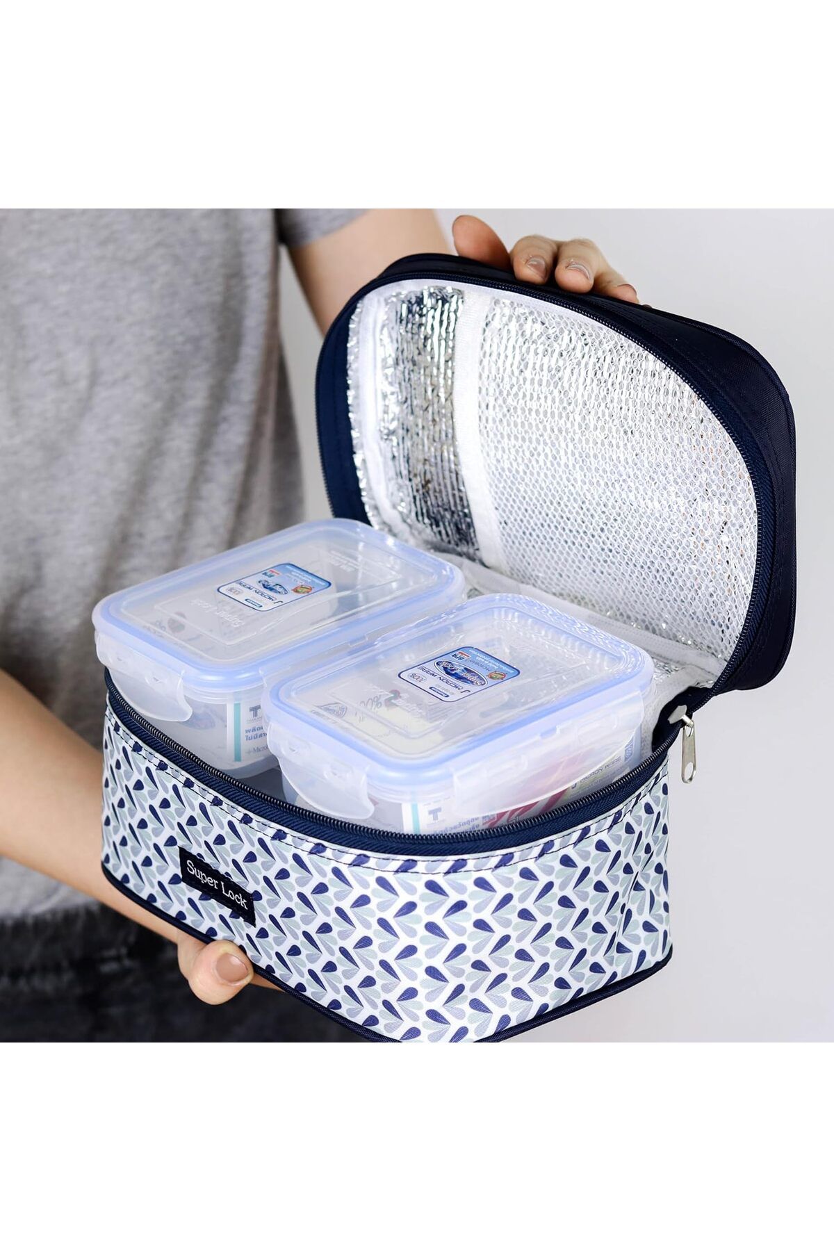 Generic-Orchid Super Lock 4 Pieces Food Storage Container With Temperature Storage Bag Set Mixed Patterns, 3