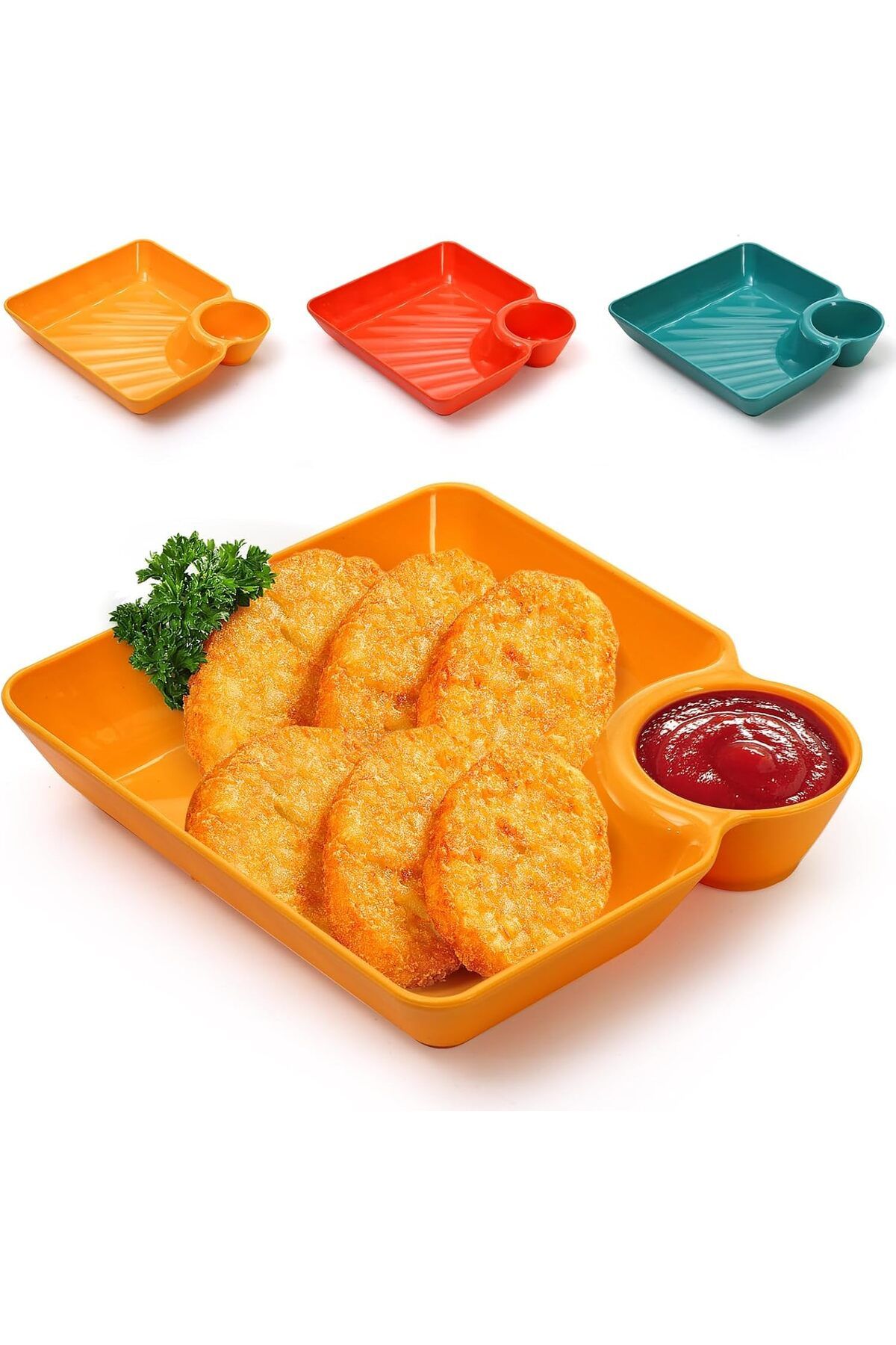 Generic-Tazweeq Chip Dip Serving Platter Set, 12pcs Plastic Dumpling Plates with Sauce Compartment for Appe 4