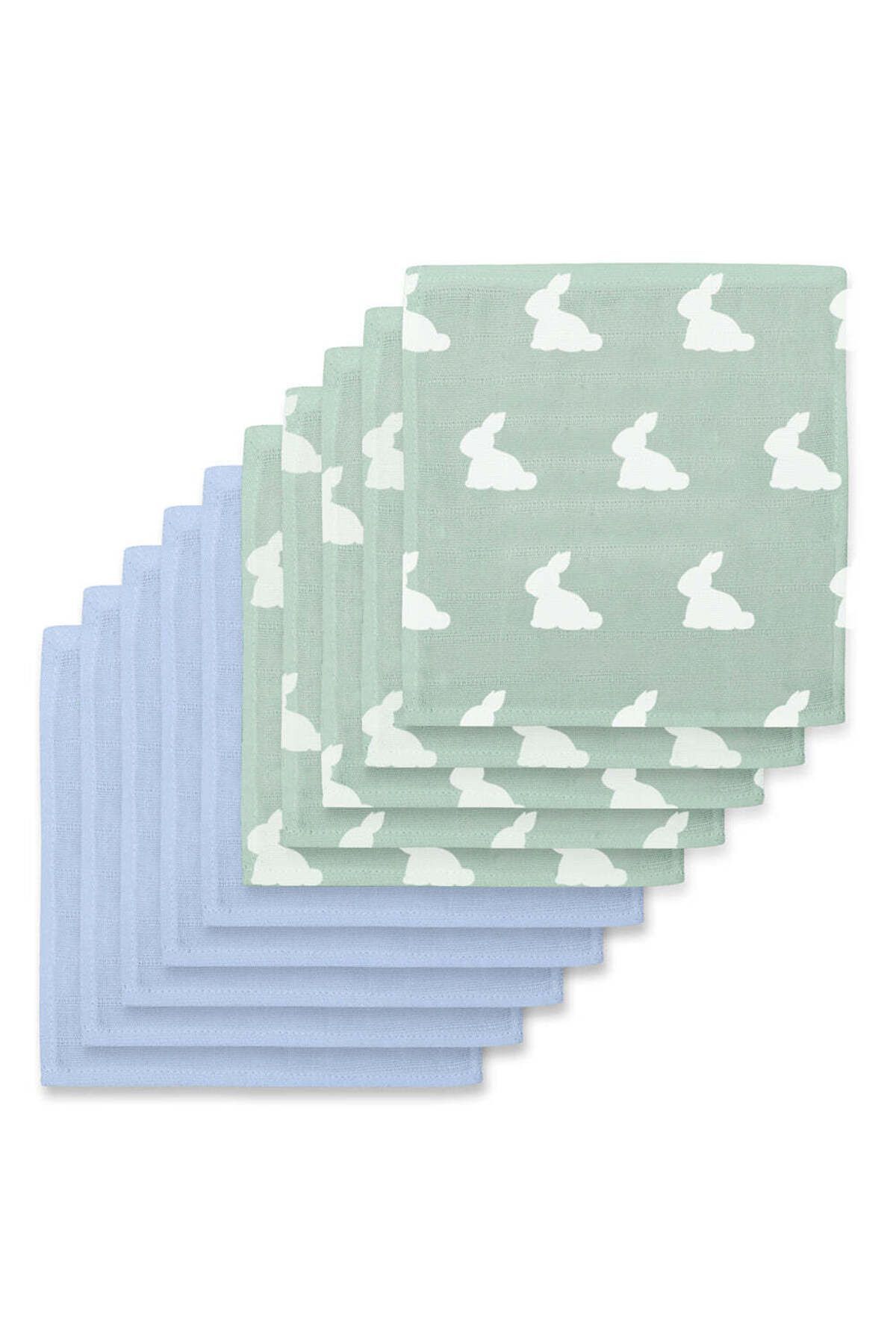DEUX LAPINS %100 Pamuk Müslin Bebek Ağız Bezi Paketi Mono Lapin Matcha Green & Endless Blue 10`lu