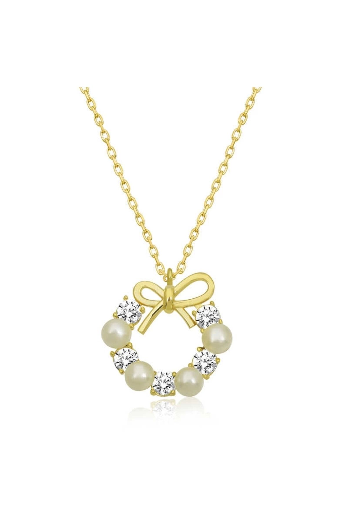 luz&pos Gümüş Gold İnci Kurdele Kadın Kolye