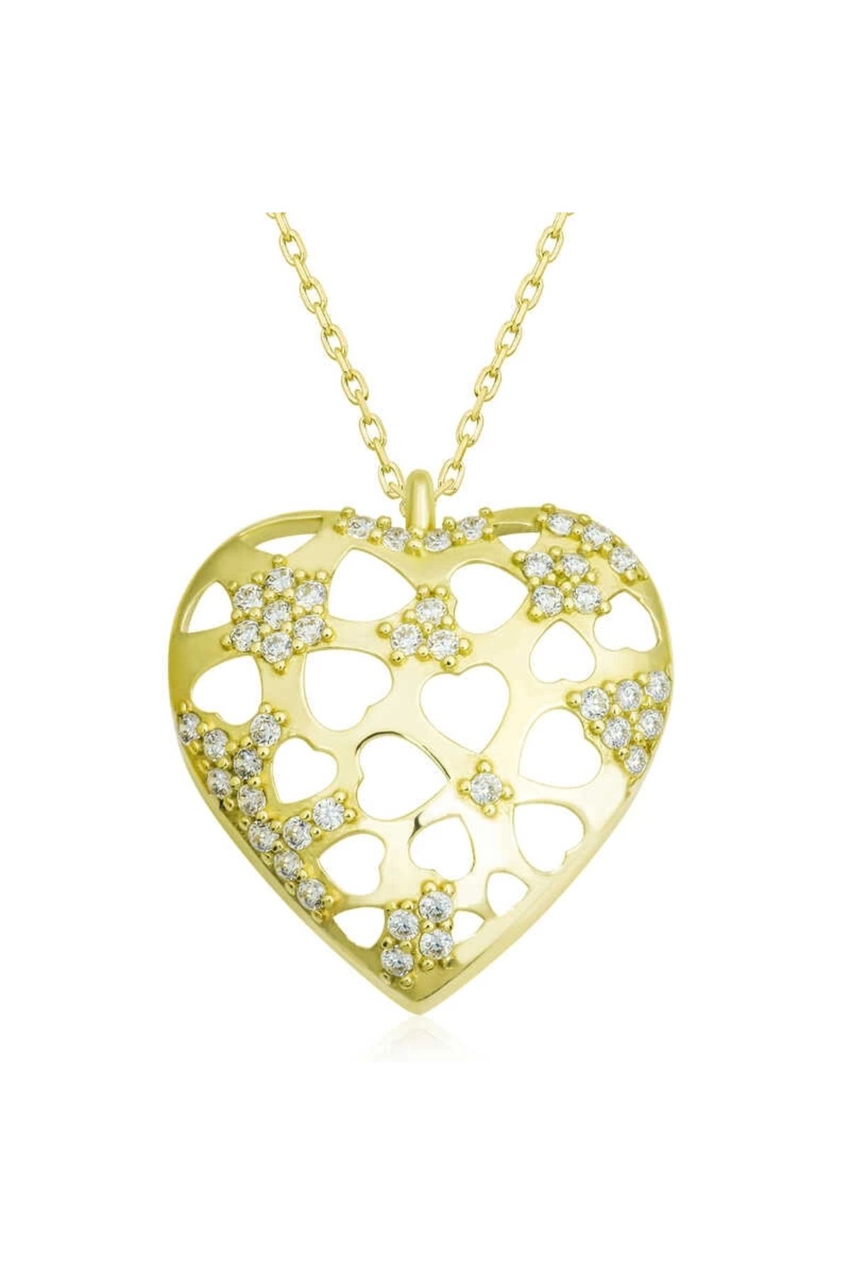 luz&pos Gümüş Gold Bombeli Kalp Kadın Kolye