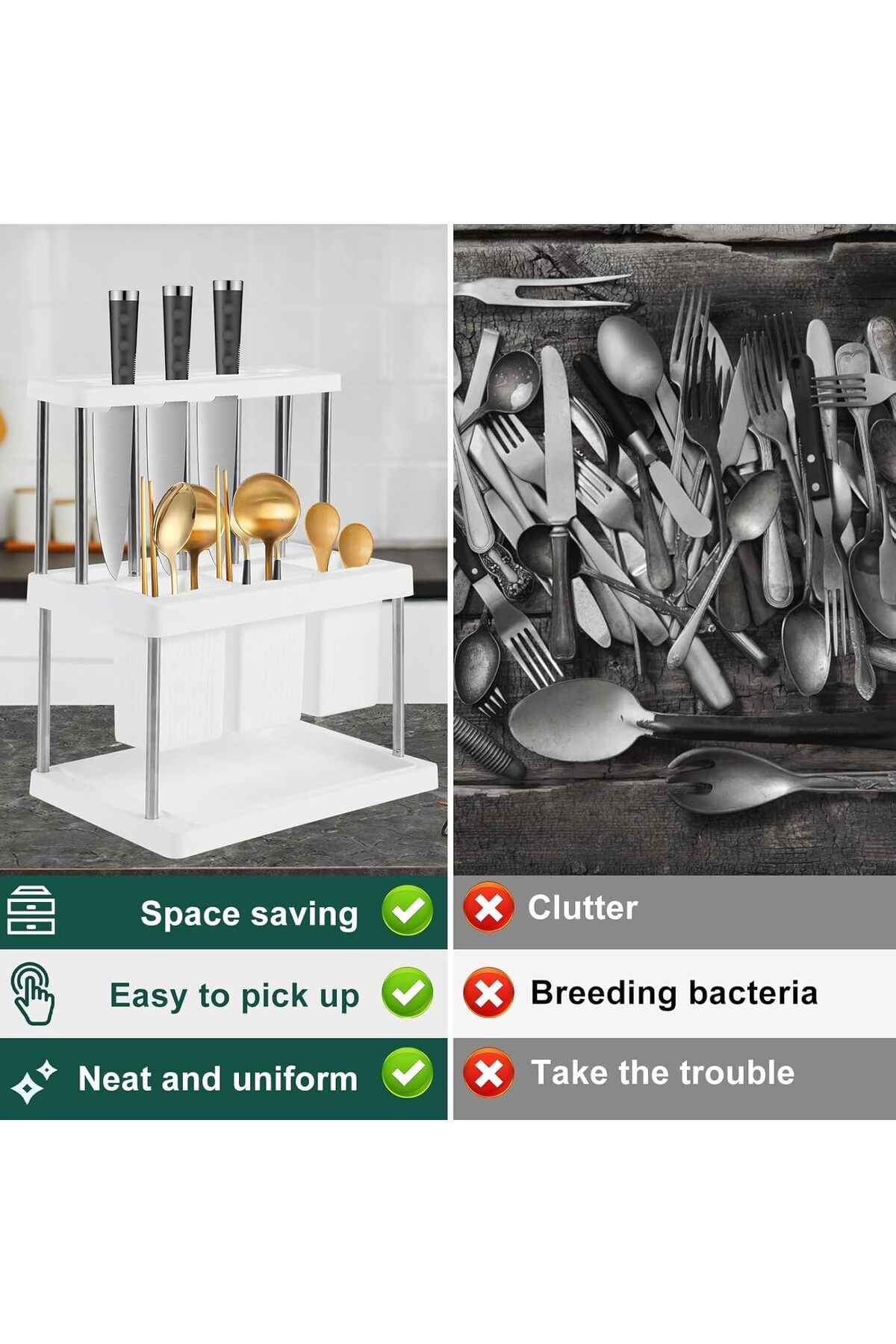Generic-NALACAL Knife Block Holder Drainer Rack, Universal Kitchen Storage Stand, Spoon Chopsticks Fork Dra 6