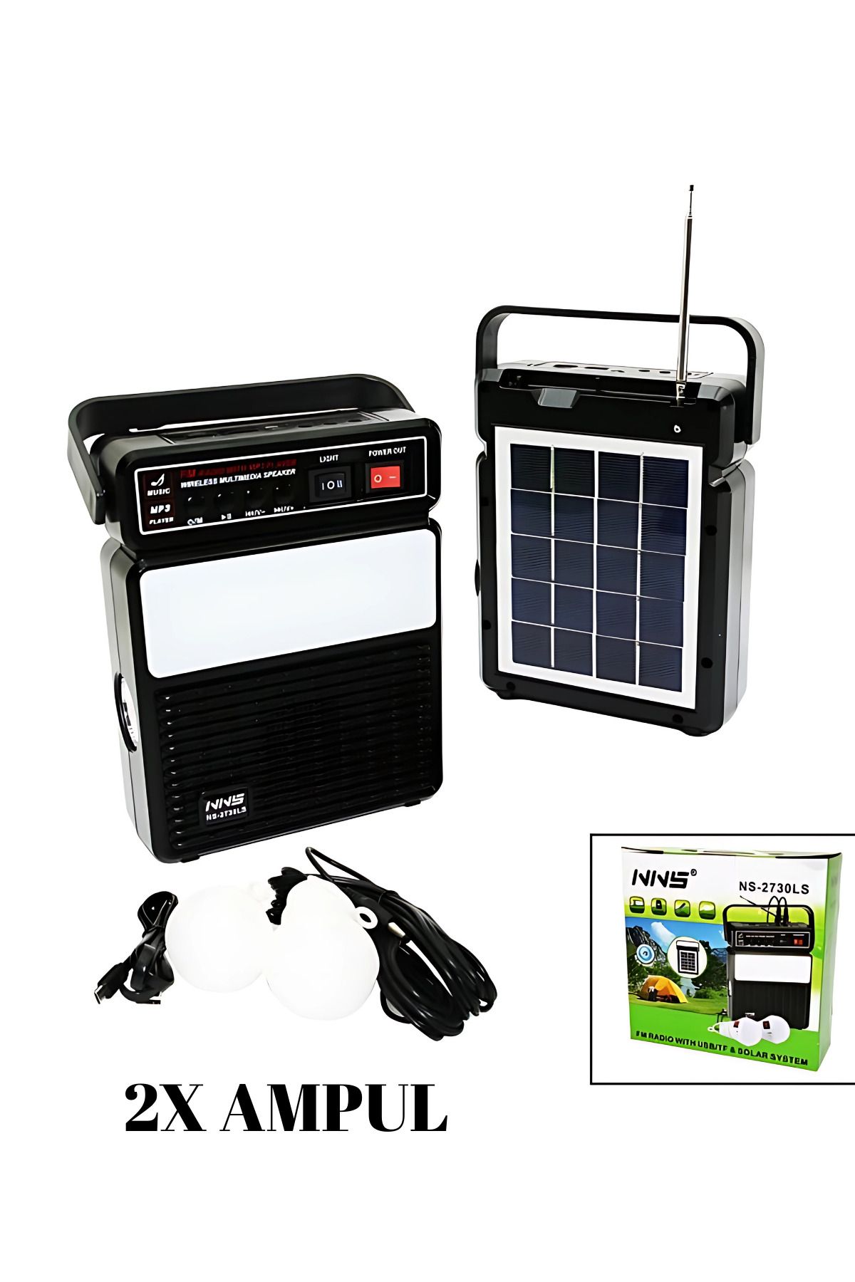 Go İthalat 3in1 Solar El Feneri Radyo Powerbank Bluetooth MP3 USB TF Ampul Kablolu Nostaljik Radyo