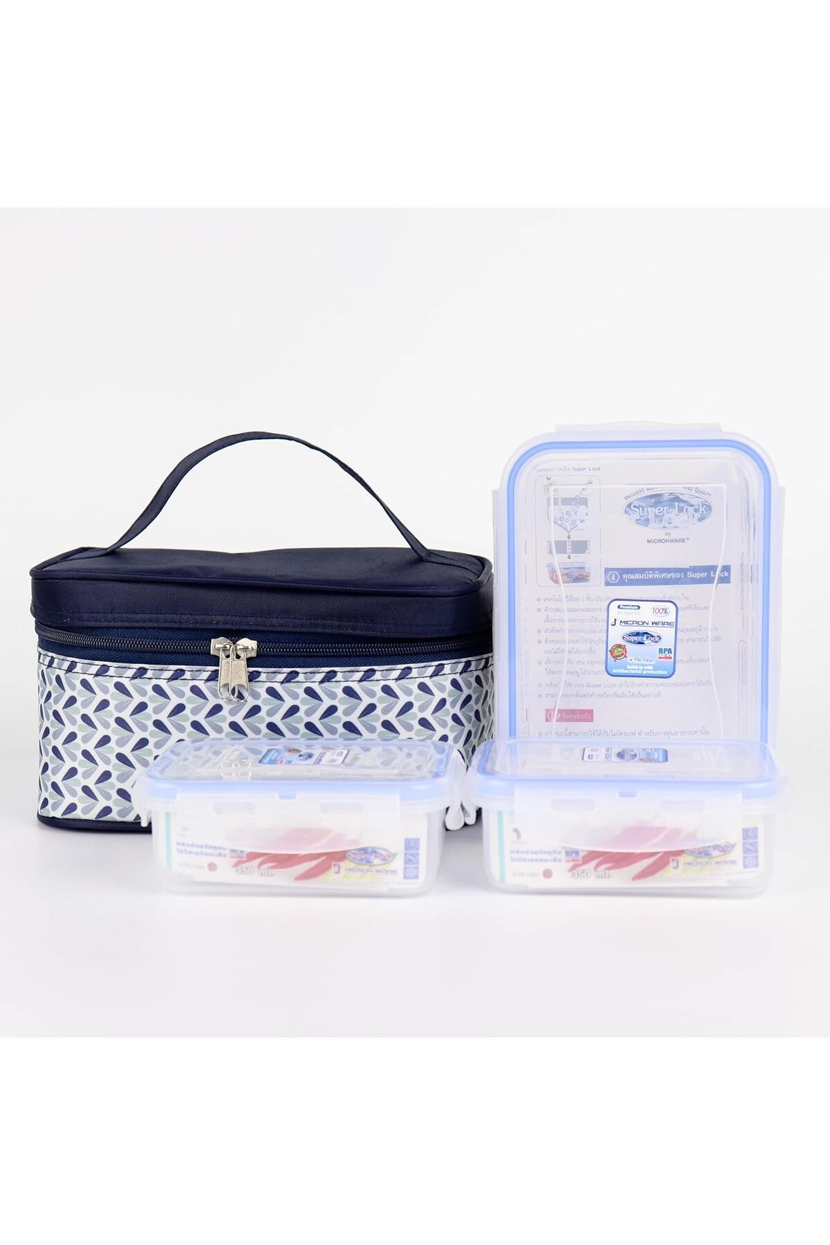Generic-Orchid Super Lock 4 Pieces Food Storage Container With Temperature Storage Bag Set Mixed Patterns, 6