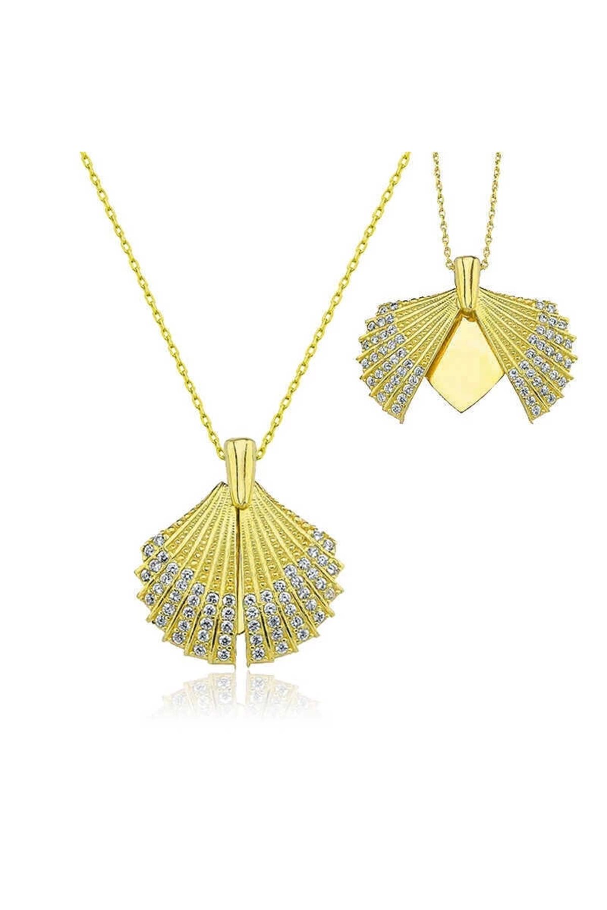 luz&pos Gümüş Gold Kişiye Özel İstiridye Kadın Kolye