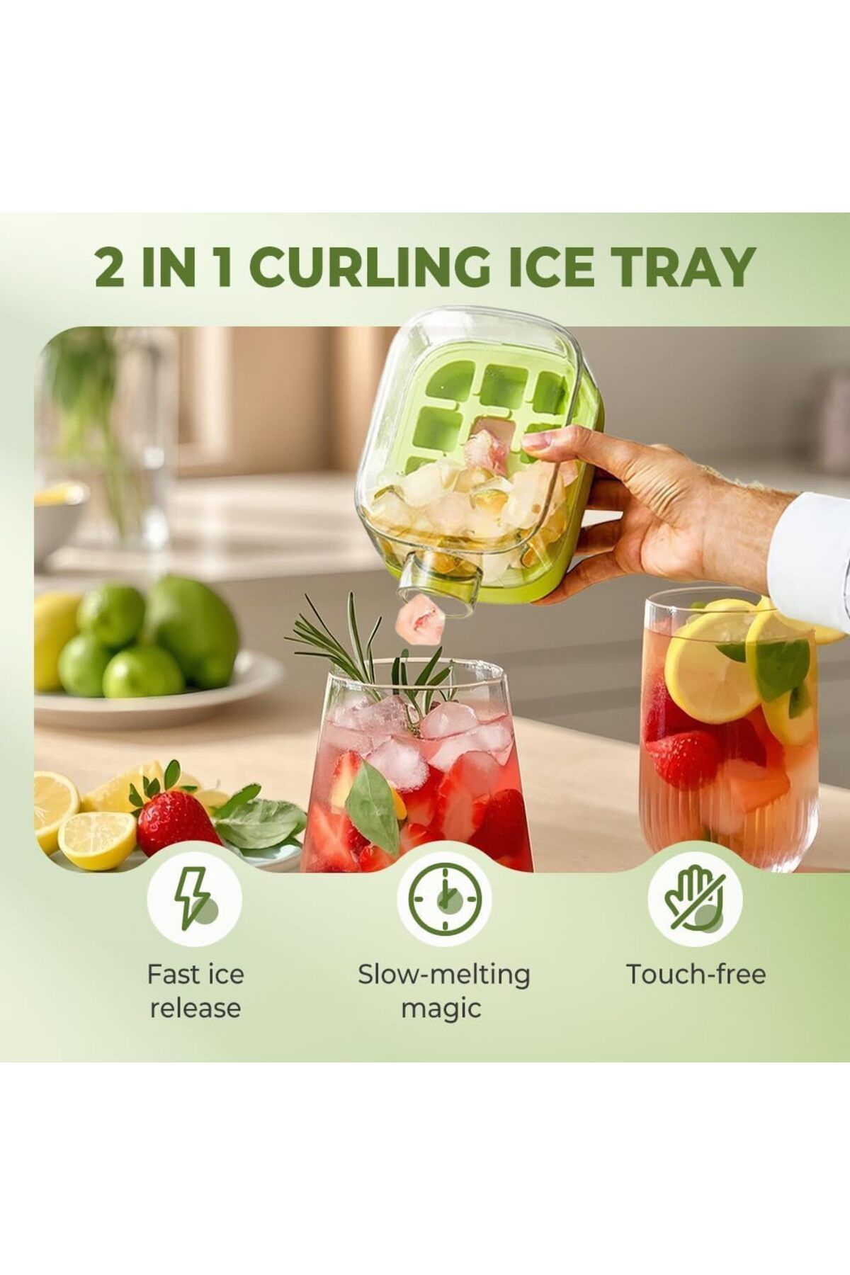 Generic-Ice Cube Bottle, 2 in 1 Zero Touch Press Ice Cube Mold Water Bottle with Lid and Bin, Ice Bottle Cu 2