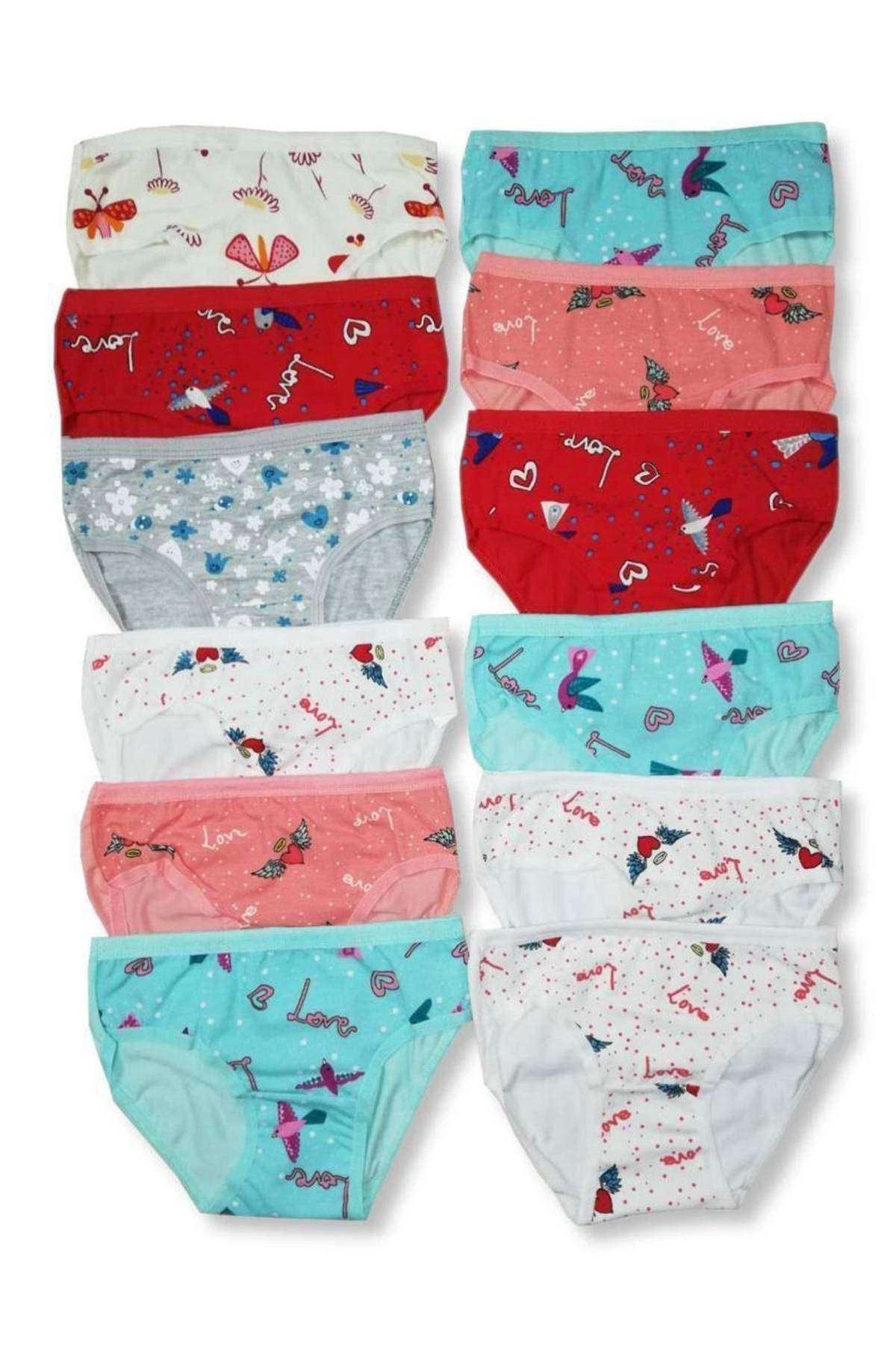 PRATİKOBA 12 Adet Kız Çocuk Desenli Slip Külot