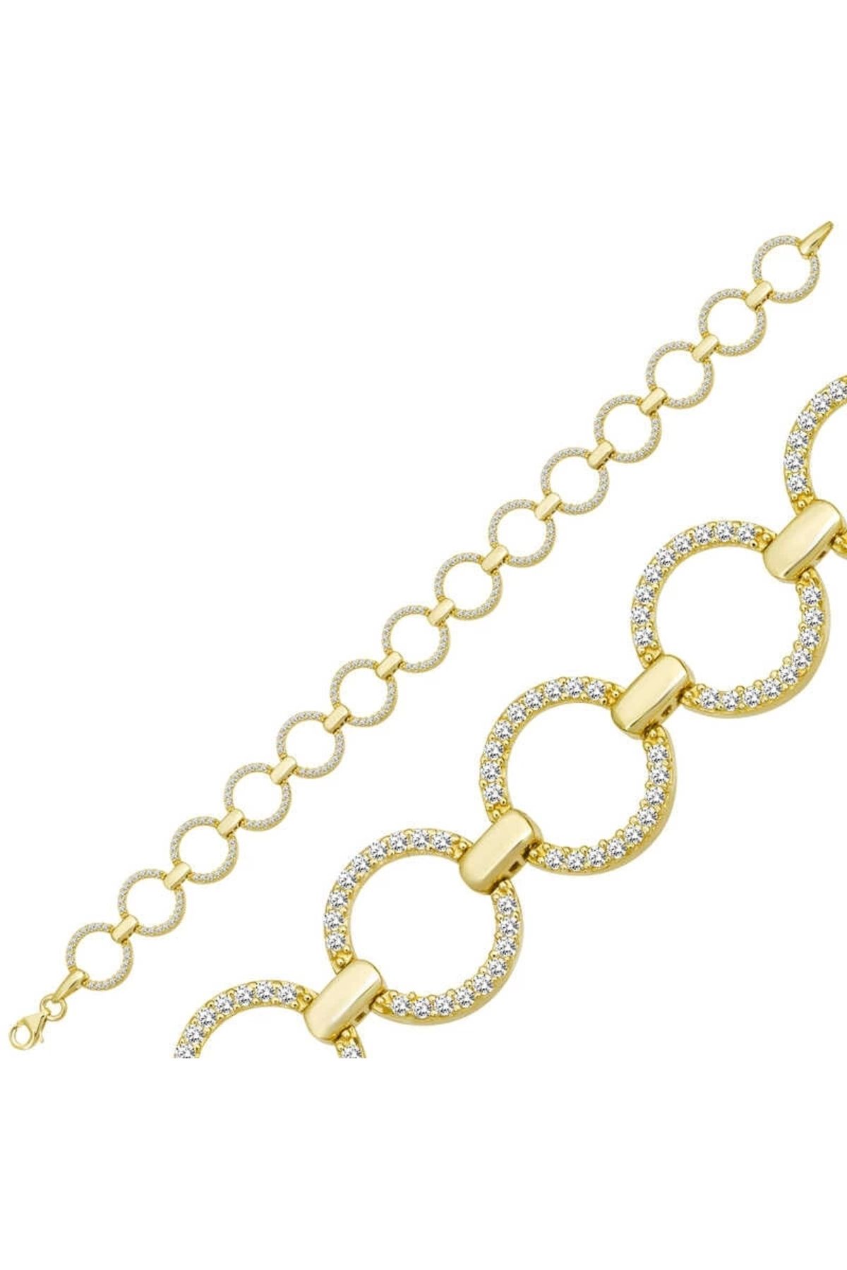 luz&pos Gümüş Gold Yuvarlak Taşlı Kadın Bileklik